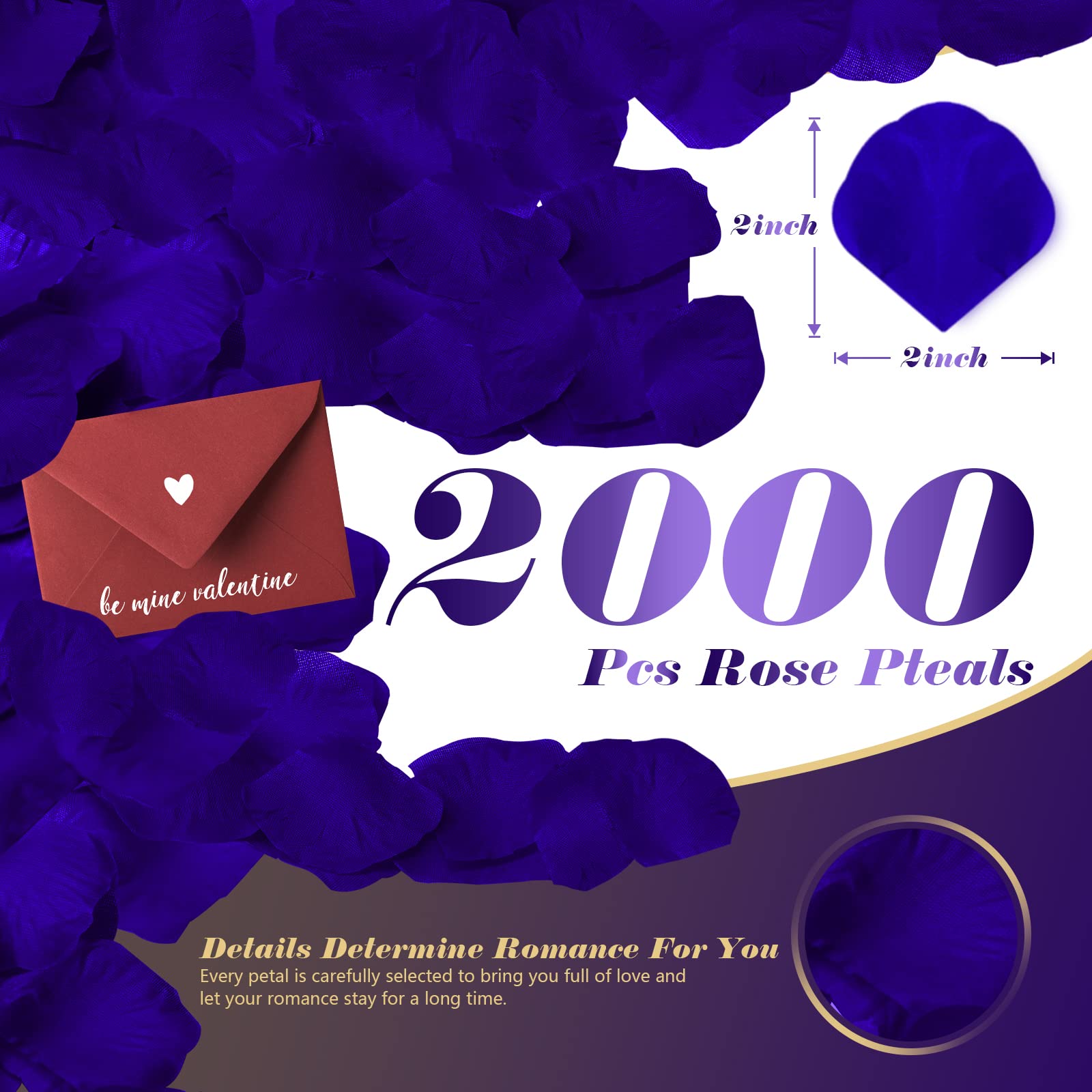 2000PCS Navy Blue Artificial Silk Rose Petals - Realistic Fake Flower Petals for Wedding Decorations, Valentine's Day, Birthday Party, Romantic Events & Home Decoration - Waterproof & Reusable Rose Petal Scatter