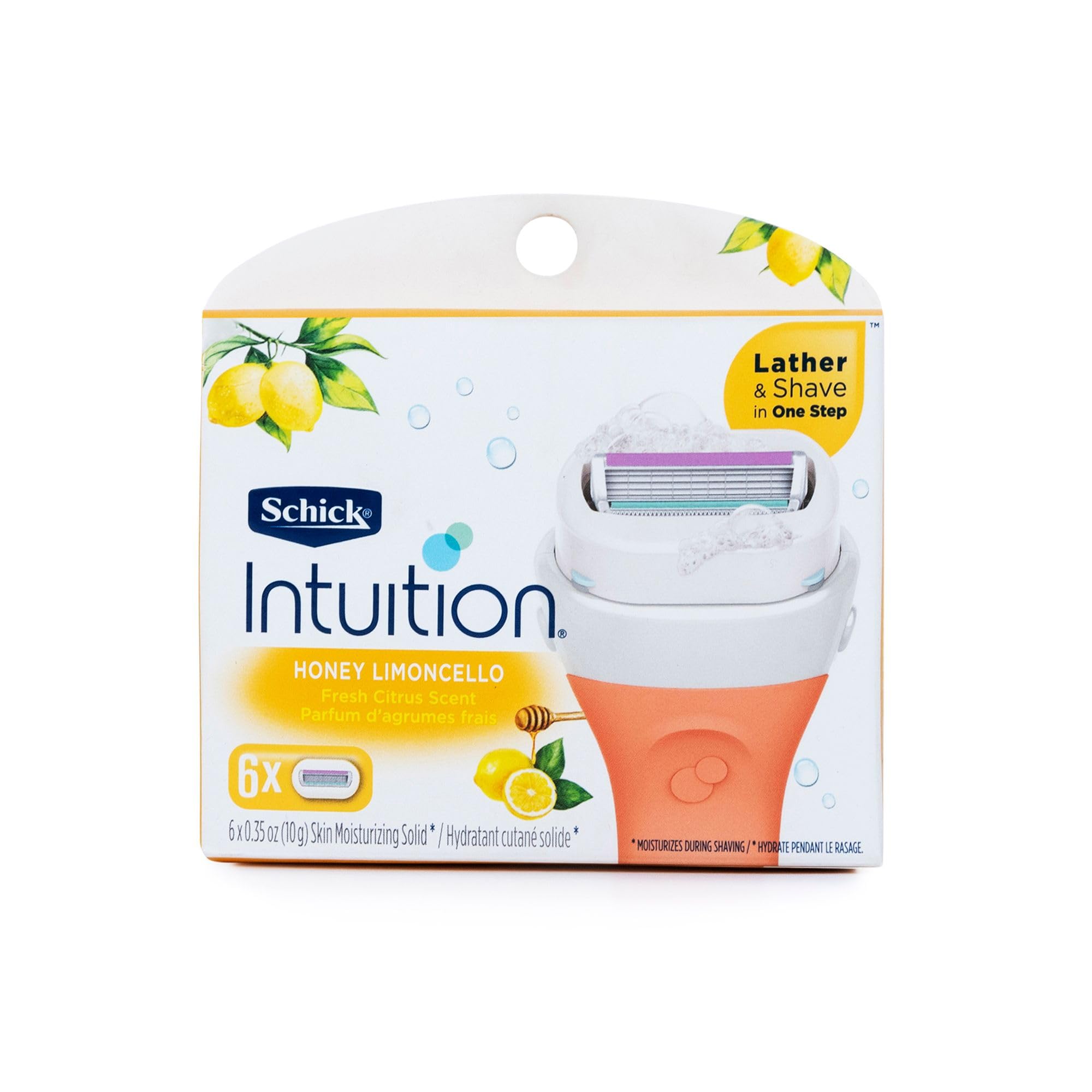 Schick Intuition Razor Refills for Women - 6 Cartridges with Honey Limoncello & Fresh Citrus Scent - Lather & Shave in One Step - Perfect for Travel, Gym, and Quick Shaving at Home