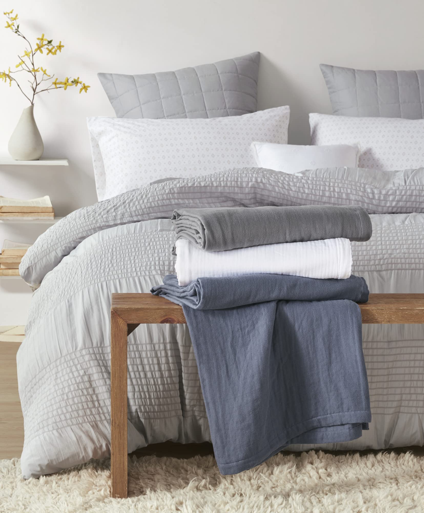 100% Cotton Gauze Blanket - Soft, Breathable & Lightweight Summer Blanket - 3 Layer All Season Blanket for Bed, Couch & Office - Full/Queen Size 90x90 Inches - Charcoal Grey - Perfect for Home, Travel & Baby Nursery
