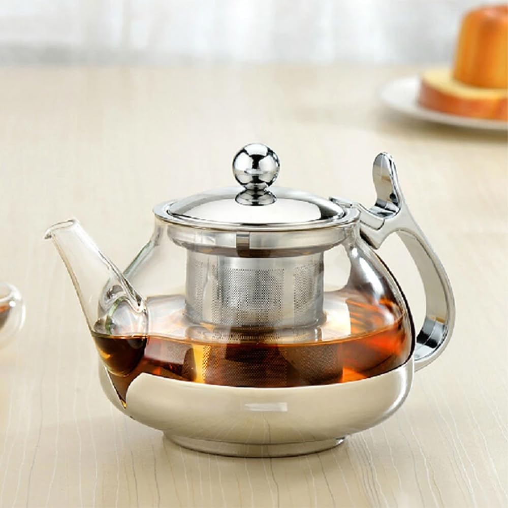 Premium 5-Cup Glass & Stainless Steel Tea Pot with Removable Infuser - Silver - Perfect for Loose Leaf Tea, Iced Tea & Herbal Infusions - Ideal for Home, Office & Gift Giving