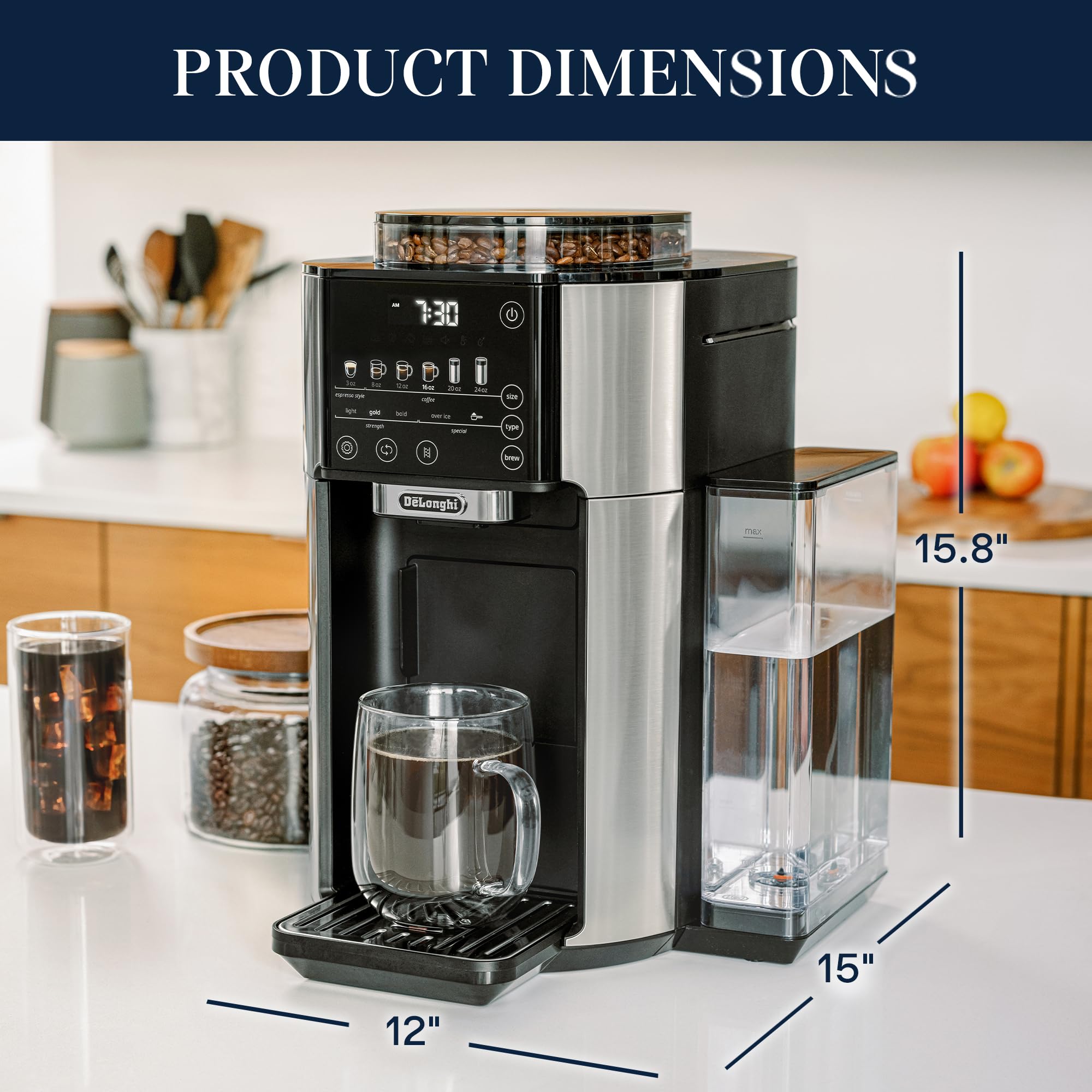 De'Longhi TrueBrew Drip Coffee Maker with Built-in Grinder - Single Serve (8 oz to 24 oz) for Hot & Iced Coffee - Stainless Steel (CAM51025MB) - Perfect for Home, Office & Small Kitchens