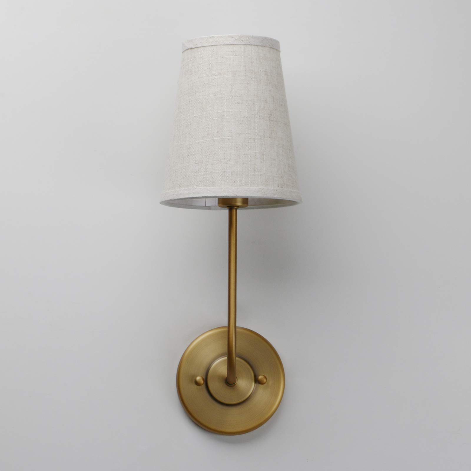 Vintage Brass Wall Sconces Set of 2 - Linen Shade Bathroom Vanity Lights for Bedroom & Living Room