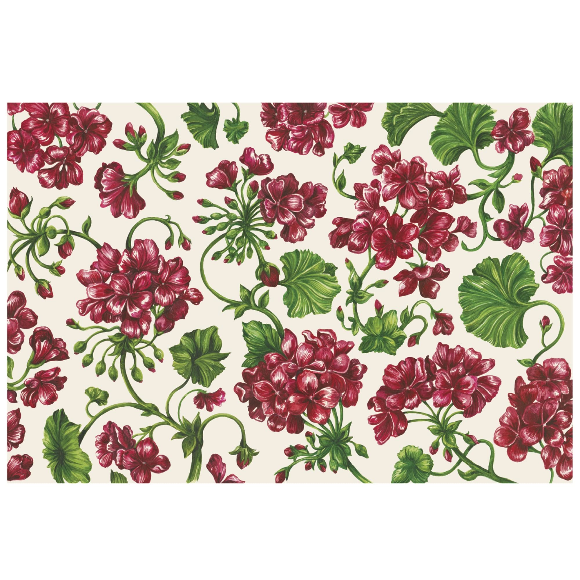 Floral Paper Placemats for Dining Table - Square Geraniums Disposable Placemats for Spring & Summer - 24 Sheets Per Pad | Perfect for Parties, Picnics & Outdoor Dining | Made in USA