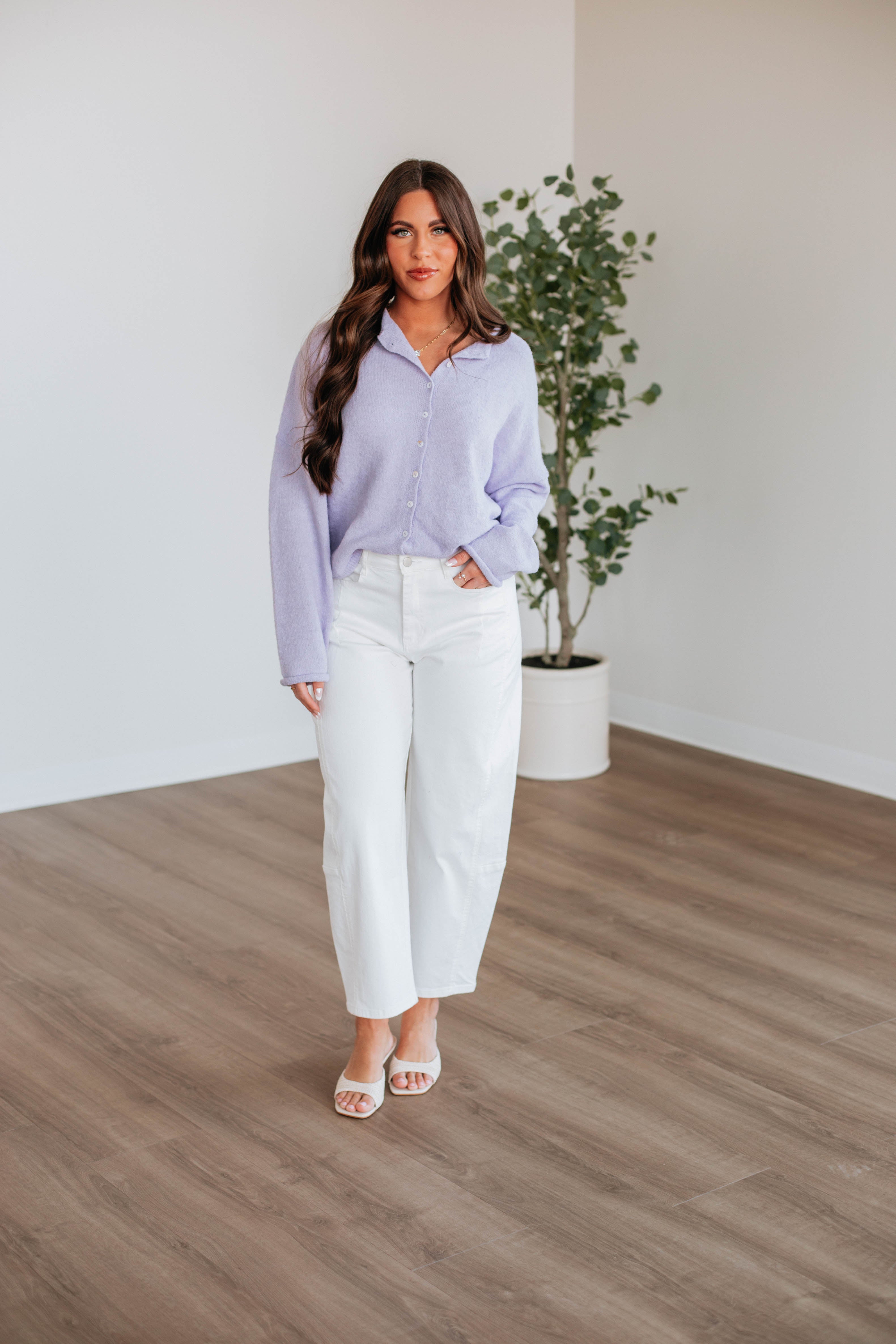 Brooke Cardigan Women's Lavender Knit Sweater - Soft Long Sleeve Open Front Cardigan for Casual Wear & Office Outfits
