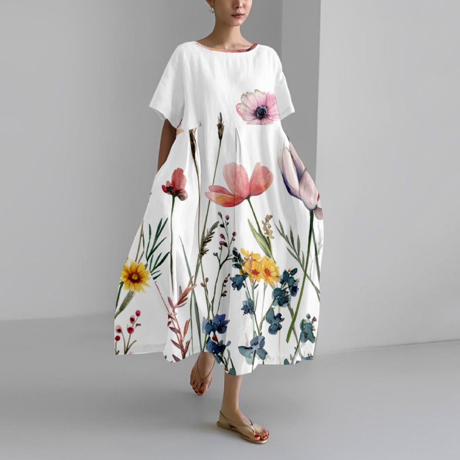 Boho Maxi Dress for Women Plus Size - Flowy Japanese Floral Print Casual Summer Dress for Beach, Vacation & Outdoor Parties