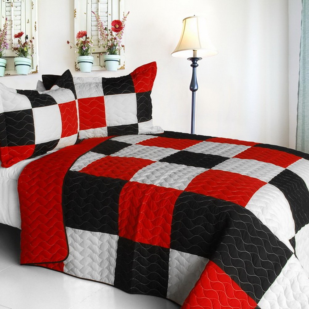 Poker King 3-Piece Vermicelli-Quilted Patchwork Quilt Set - Full/Queen Size Bedding for Cozy Comfort | Perfect for Guest Rooms, Master Bedrooms & Winter Warmth