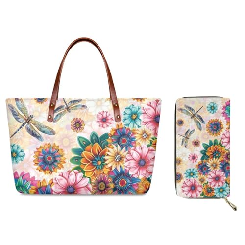 Colorful Boho Flowers With Dragonfly Printedd