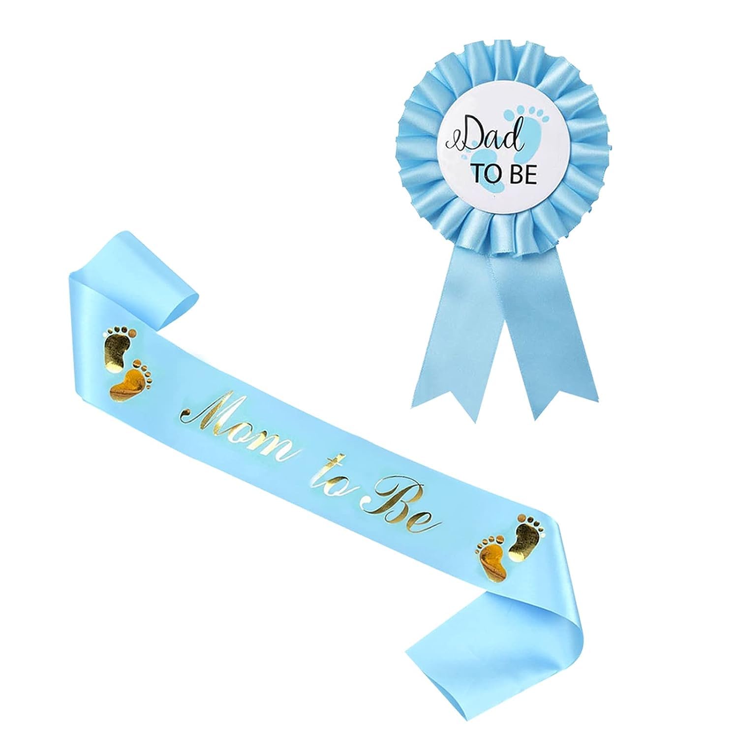 2-Piece Baby Shower Decor Set - 'Mommy to Be' Yellow Sash & 'Daddy to Be' Tinplate Badge - Gender Reveal & Welcome Party Supplies (Blue) - Perfect for Baby Showers, Gender Reveal Parties & New Parent Celebrations