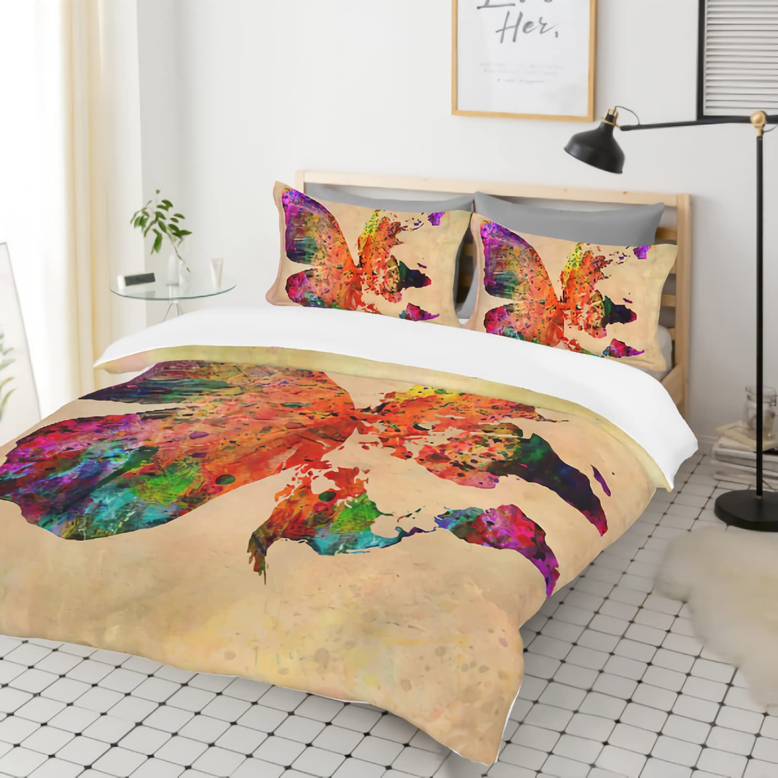 GREDBH King Size Butterfly Duvet Cover Set - 3 Piece Floral Butterfly Printed Bedding with 2 Pillowcases - 100% Soft Microfiber Comforter Cover (Comforter Not Included) for Bedroom Decor, Guest Room & Bohemian Style Home