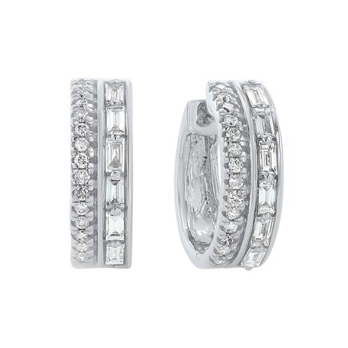 14k White Gold Diamond Double Row Chunky Hoop Earrings (3/8ctw) - Elegant Statement Jewelry for Parties, Weddings & Special Occasions