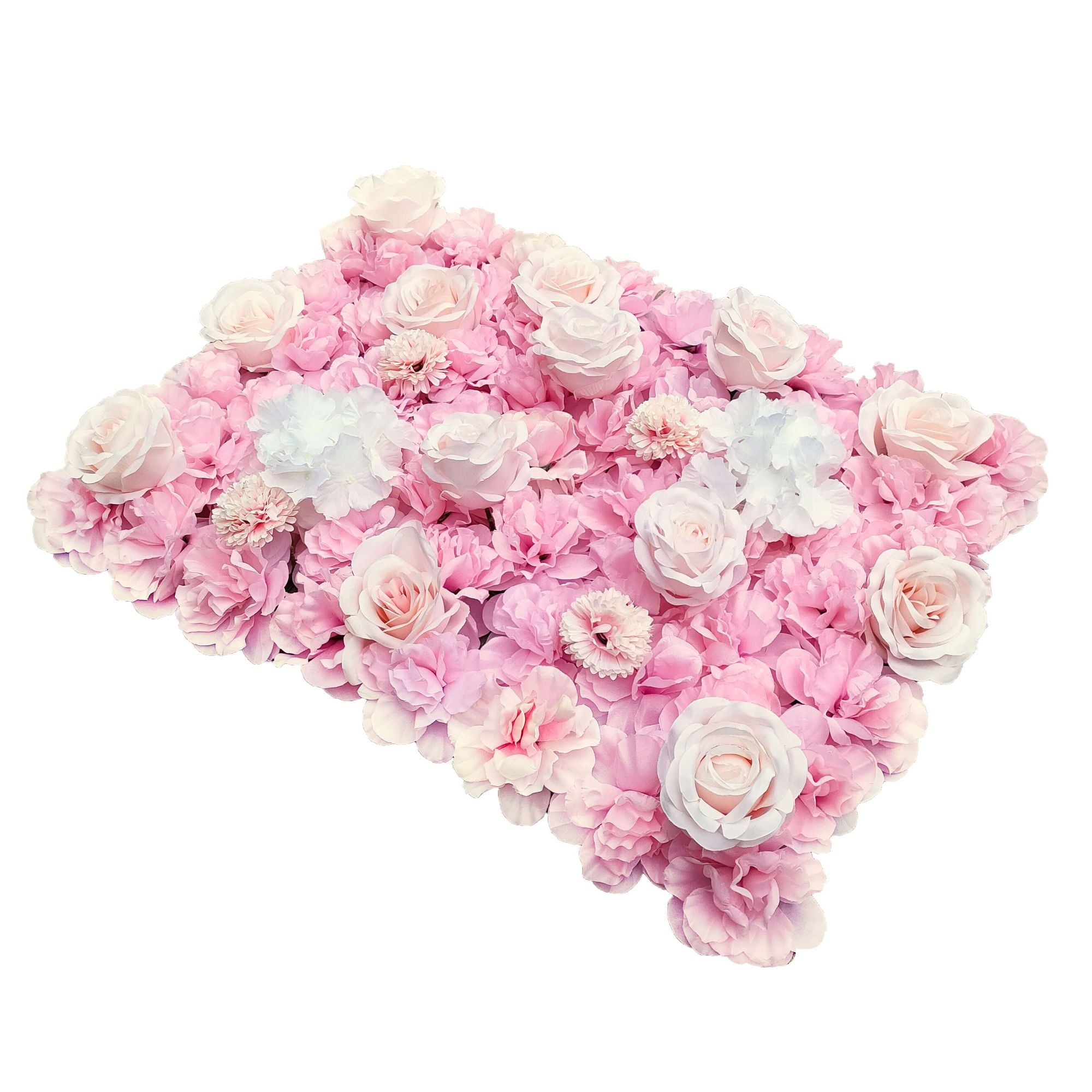 Artificial Flower Wall Backdrop Panel - 40cm x 60cm Mixed White, Cream & Pink Roses - Perfect for Wedding Decor, Baby Showers & Home Decoration