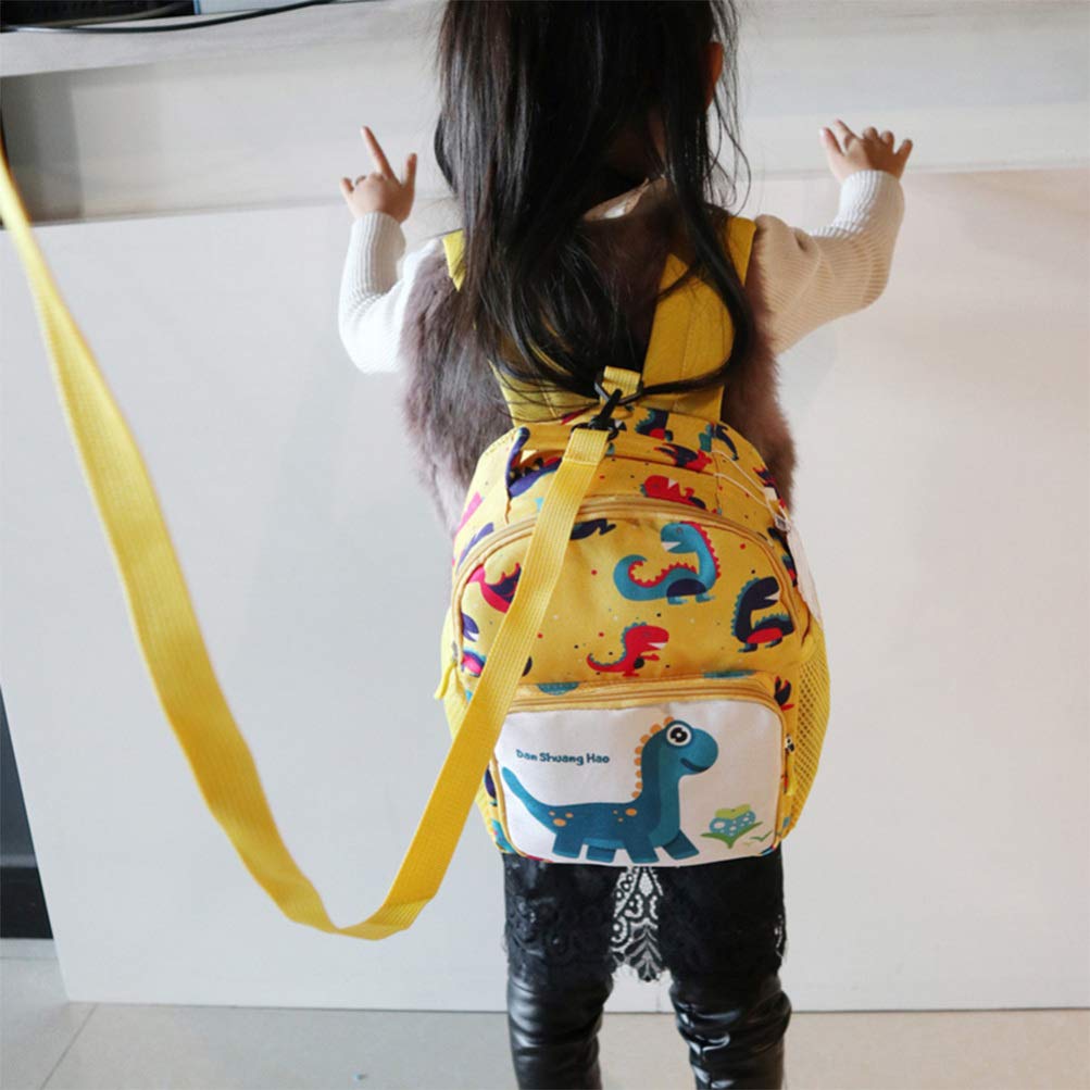 FENICAL Anti-Lost Kids Backpack with Leash - Cute Printed School Bag for Boys & Girls, Lightweight Child Bookbag for Travel, Preschool & Outdoor Activities (Yellow)