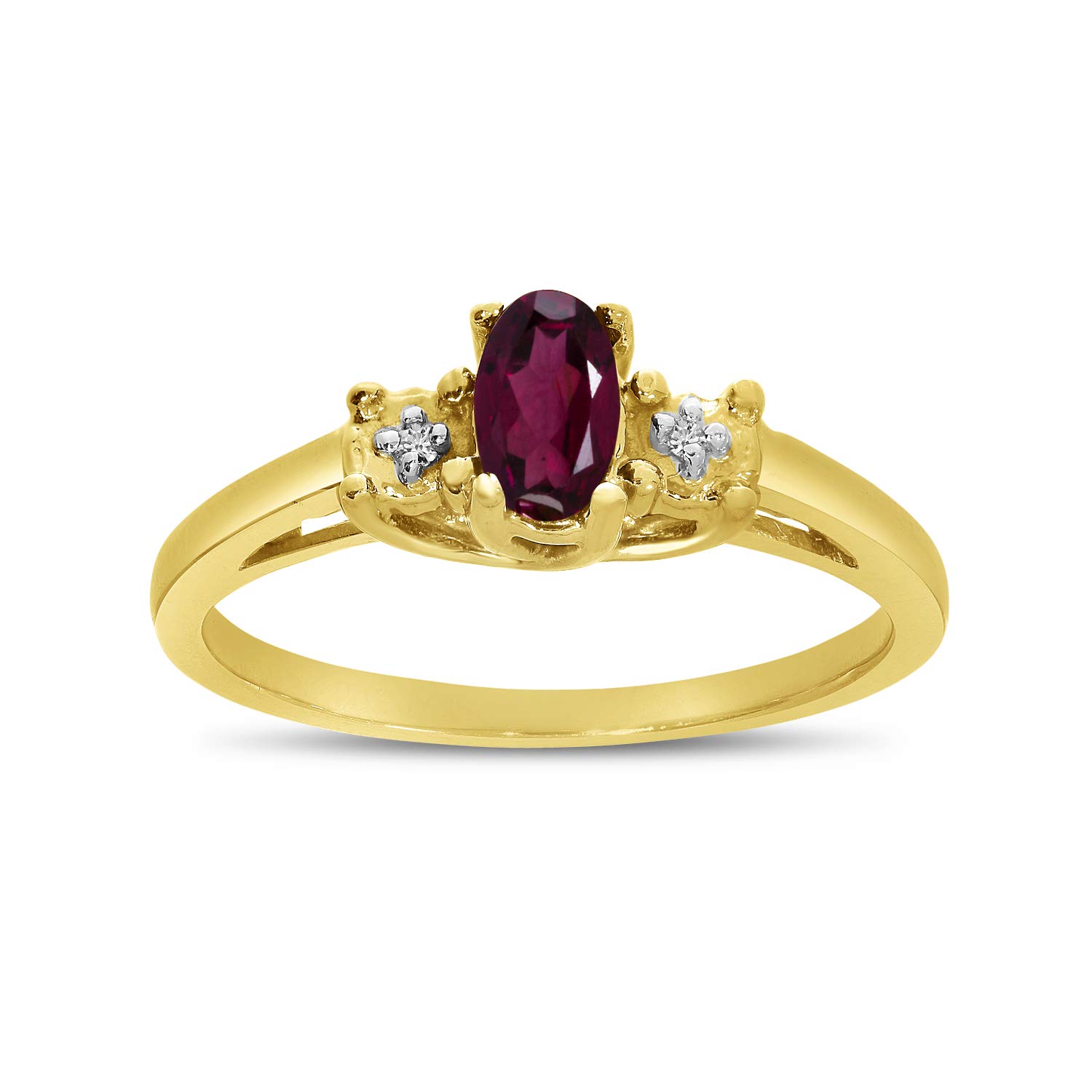 10K Yellow Gold Genuine Birthstone Solitaire Oval Engagement Ring with Diamond Accents - Perfect for Weddings, Anniversaries & Special Occasions | Jewelry Gift for Her