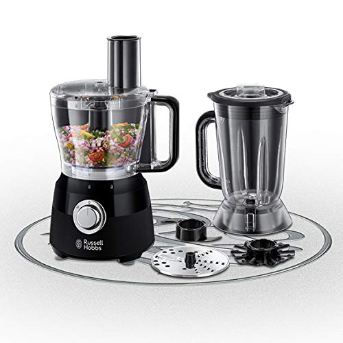 Russell Hobbs Desire 600W Electric Food Processor with 1.5L Bowl & Stainless Steel Blades - Includes Reversible Slicing/Shredding Disk, Dough Hook & Creaming Disk - Perfect for Chopping, Mixing & Baking at Home