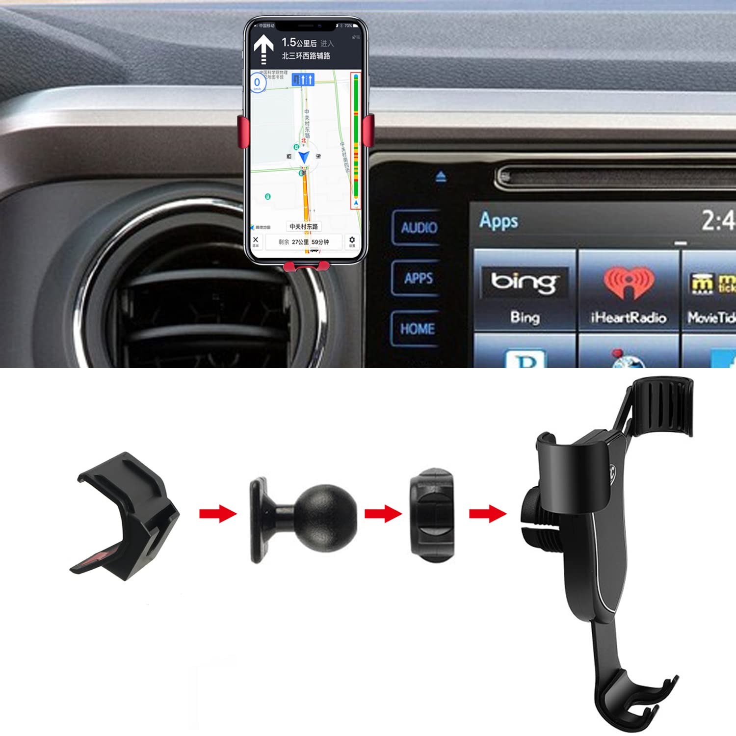 iTrims Car Phone Holder for Toyota Tacoma 2016-2022 | Adjustable Dashboard Mount | Universal Smartphone Stand (Carbon Fiber) - Perfect for GPS Navigation & Hands-Free Driving