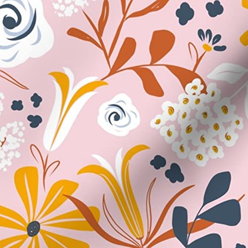 Boho Floral Blush Pink Flowers Printed Velvet Fabric by The Yard - Spring Summer Upholstery & Home Decor Fabric for DIY Projects, Curtains, Pillows, and Apparel
