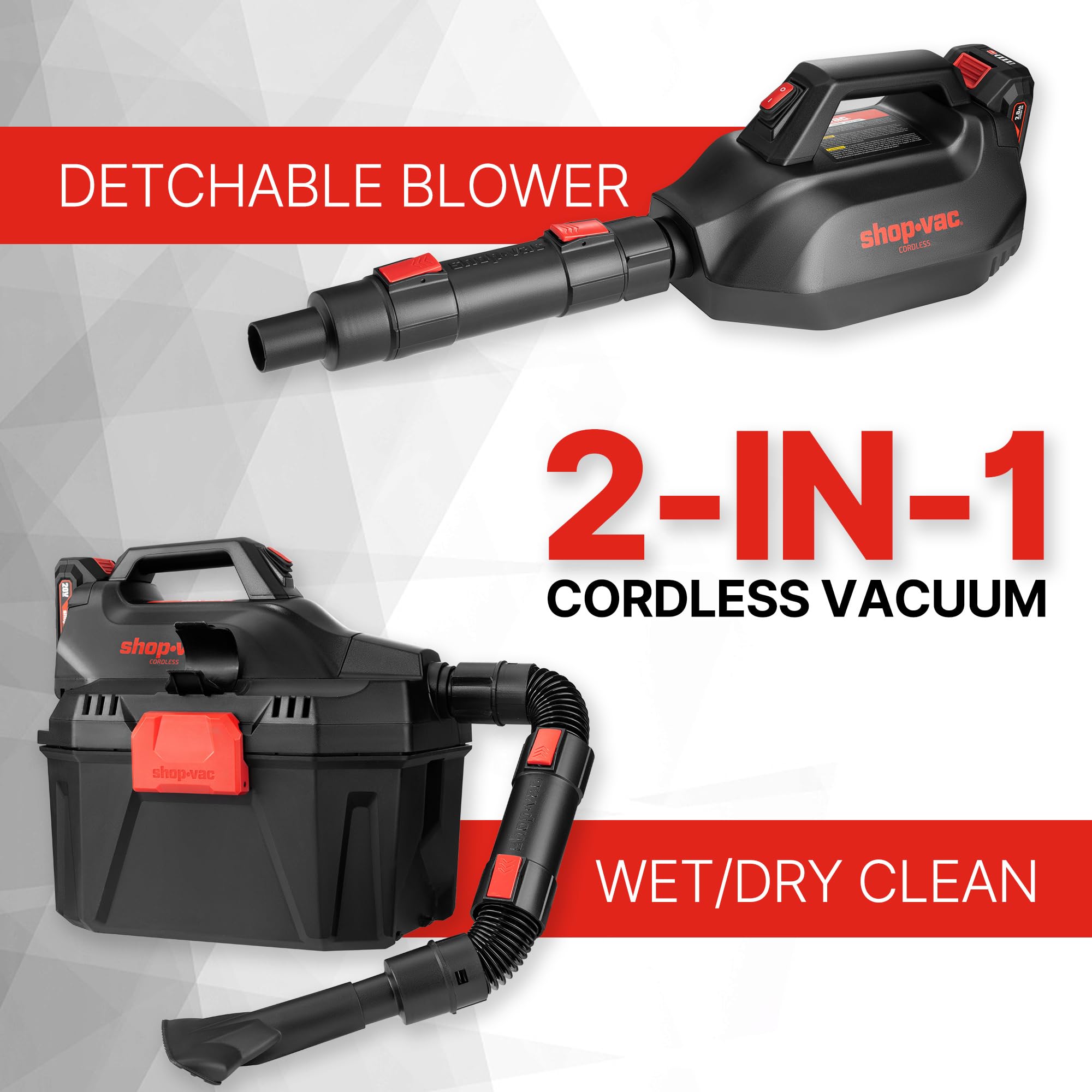 Shop-Vac 20V Cordless Wet/Dry Vacuum Cleaner - 3-in-1 Portable Shop Vac with Detachable Blower, Battery & Charger Included - Perfect for Jobsite, Garage, Car Cleaning & Workshop Use