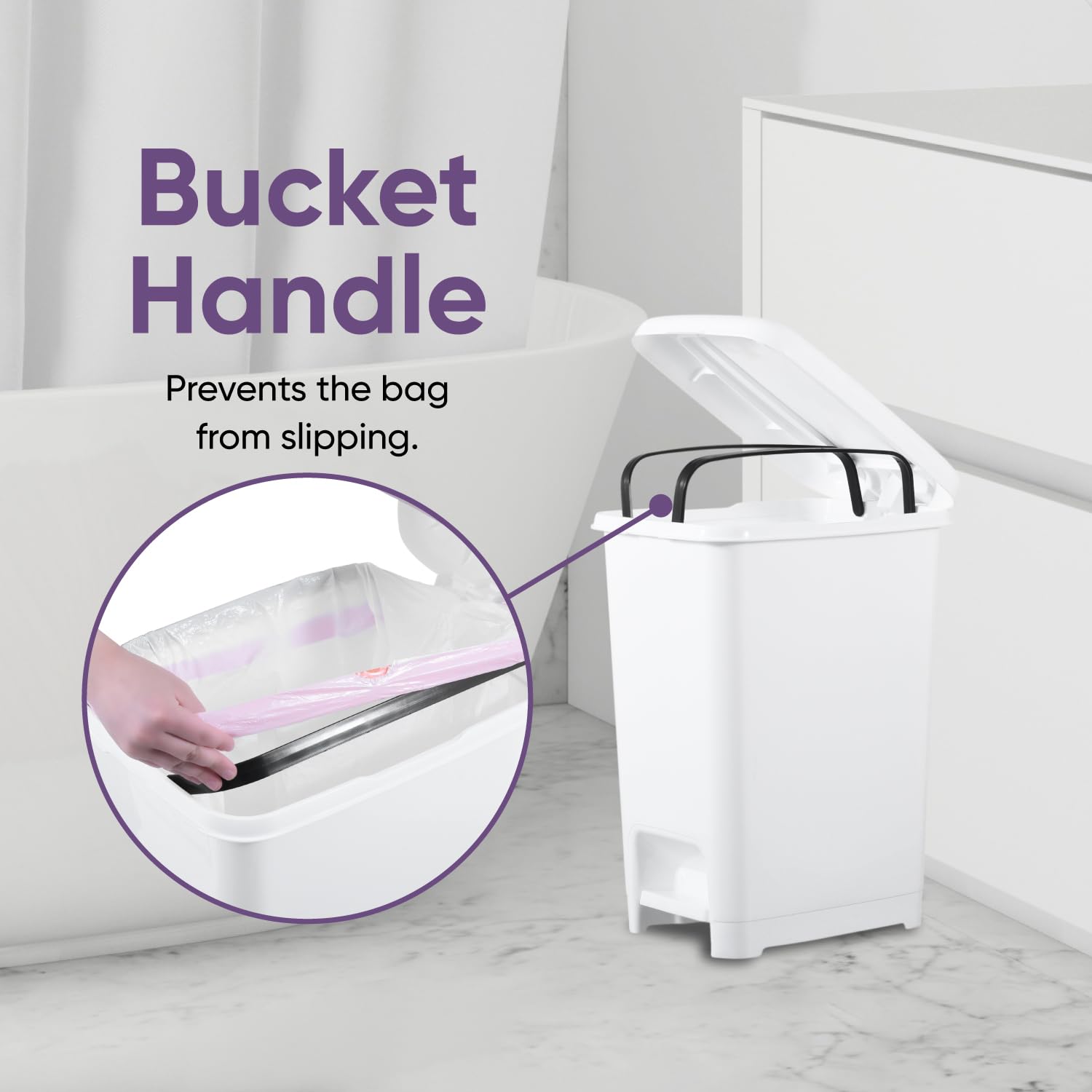 Superio 4 Gallon Slim Step-On Trash Can with Lid - Small Plastic Foot Pedal Garbage Bin for Bathroom, Kitchen, Office, Bedroom & Dorm - Perfect for Tight Spaces & Hands-Free Disposal - White