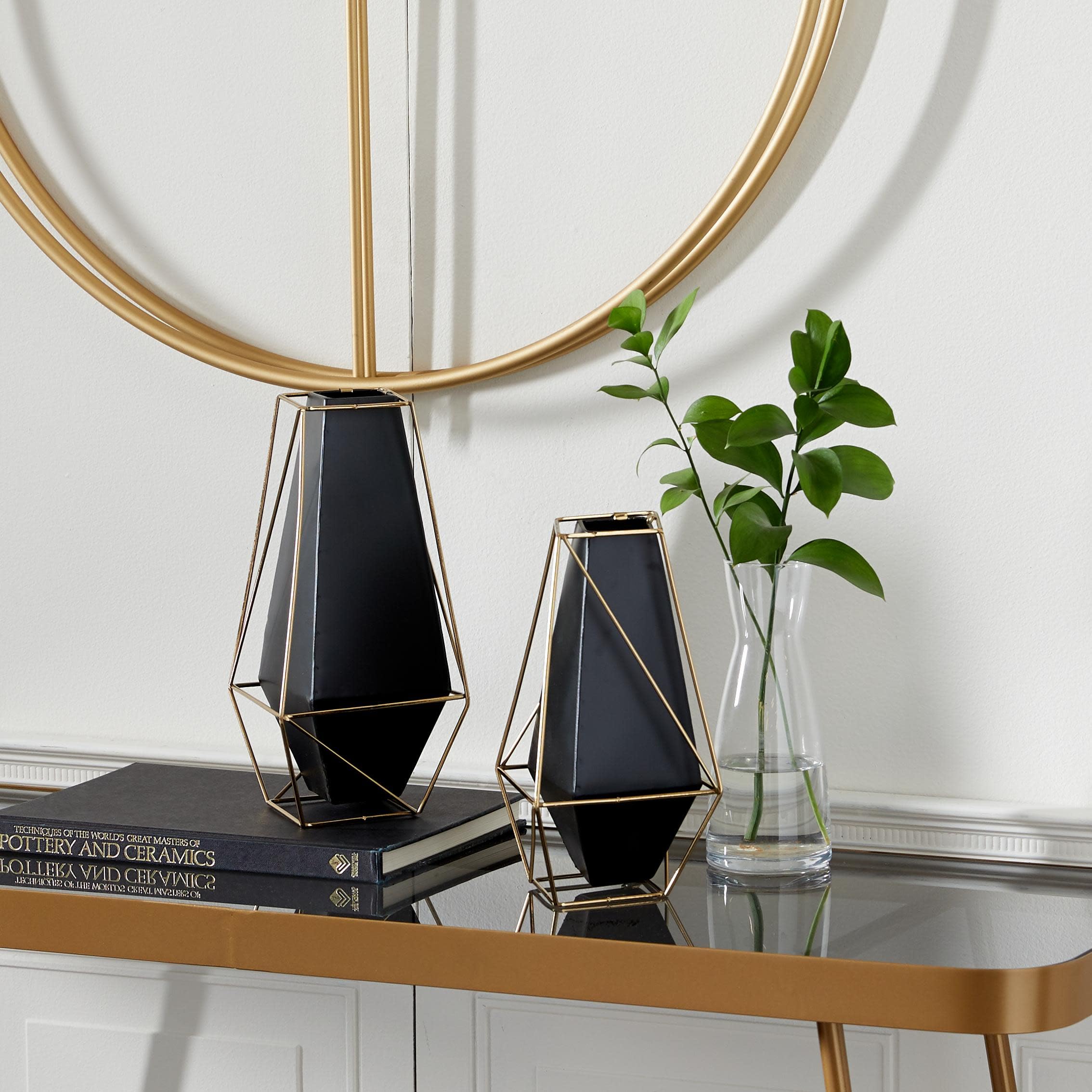 Deco 79 Modern Metal Vase Set of 2 - Black & Gold Wire Accent Flower Vases for Home Decor (11