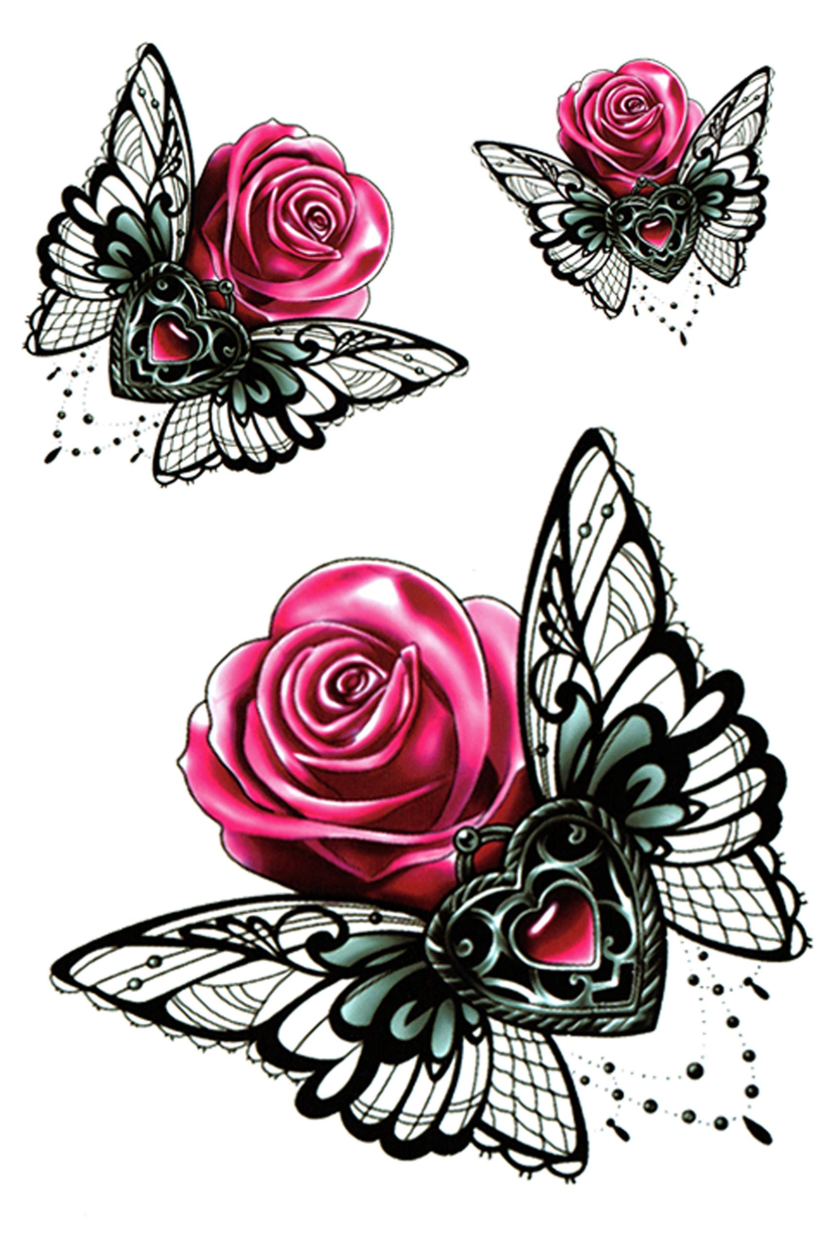 Waterproof Temporary Tattoo Stickers for Men, Women, Kids - 3D Realistic Flowers, Butterflies, Stars, Angels, Wolves & Armband Designs (21x15cm) - Perfect for Parties, Halloween, Cosplay & Body Art