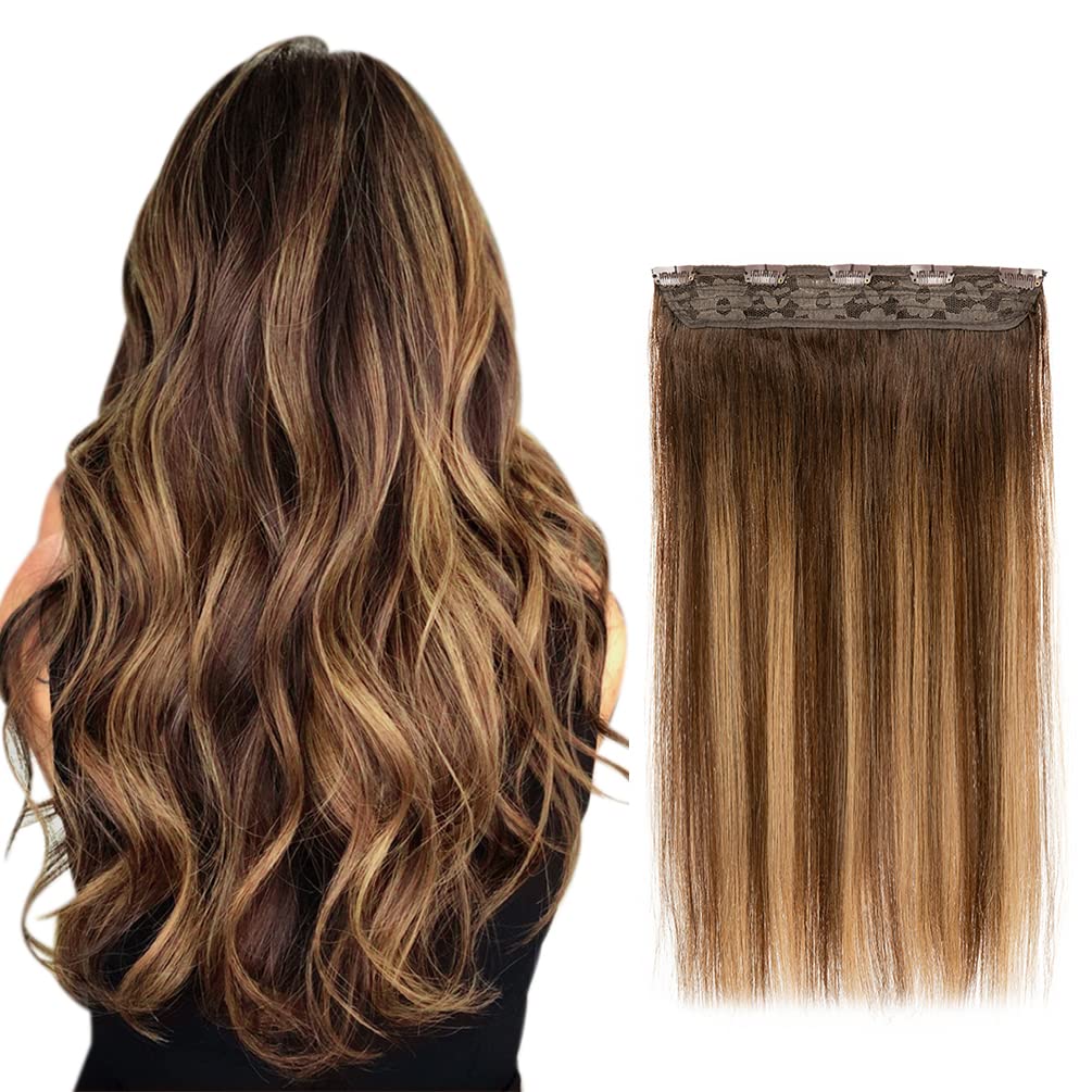 Winsky Real Human Hair Extensions - 14 Inch Brown Balayage Remy Clip-In Hair Piece (70g) for Women | Natural Look & Easy to Style | Perfect for Parties, Weddings & Daily Wear