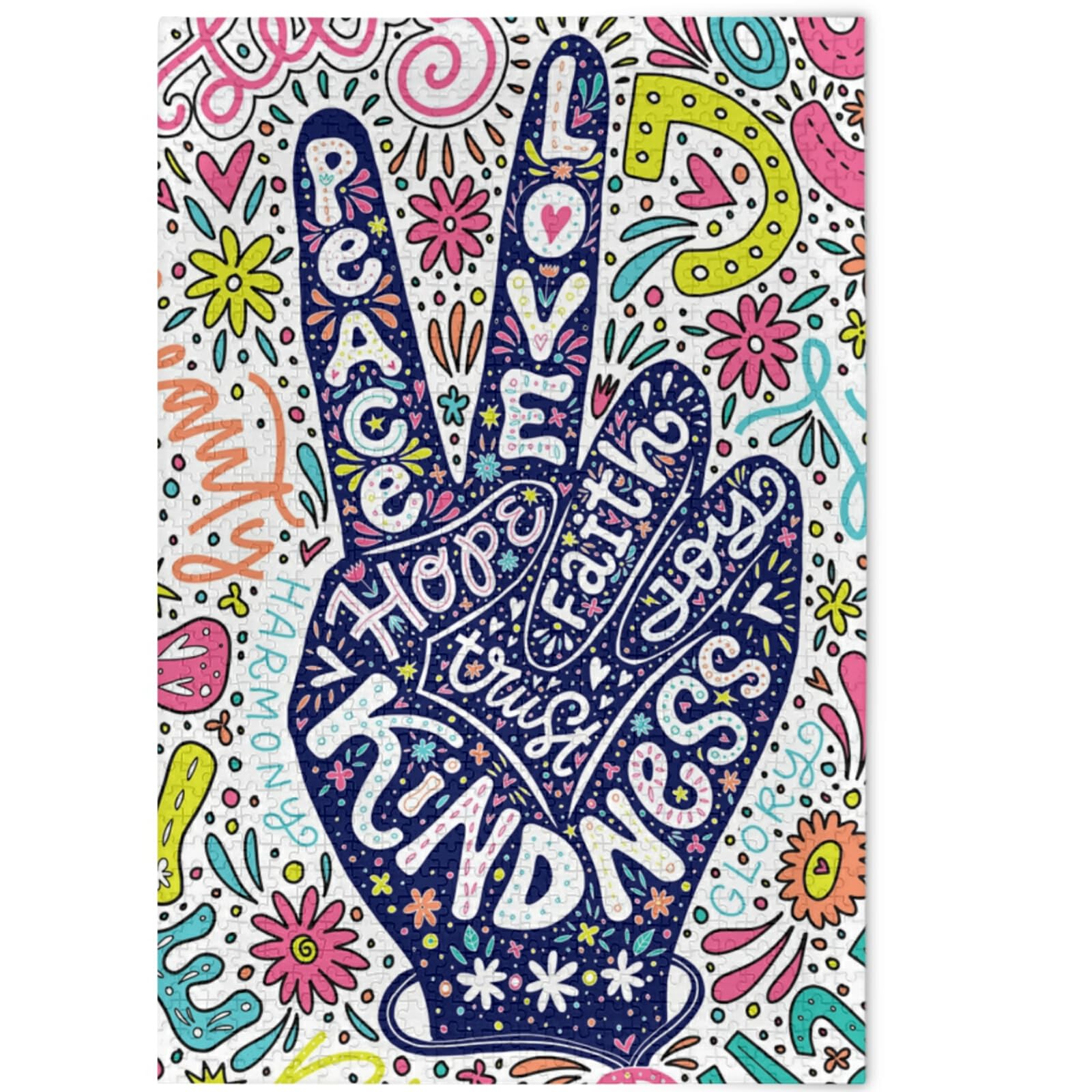 1000-Piece Peace Sign Jigsaw Puzzle with Floral Design - Fun DIY Gift for Adults & Kids - Perfect for Family Game Nights, Stress Relief & Home Decor