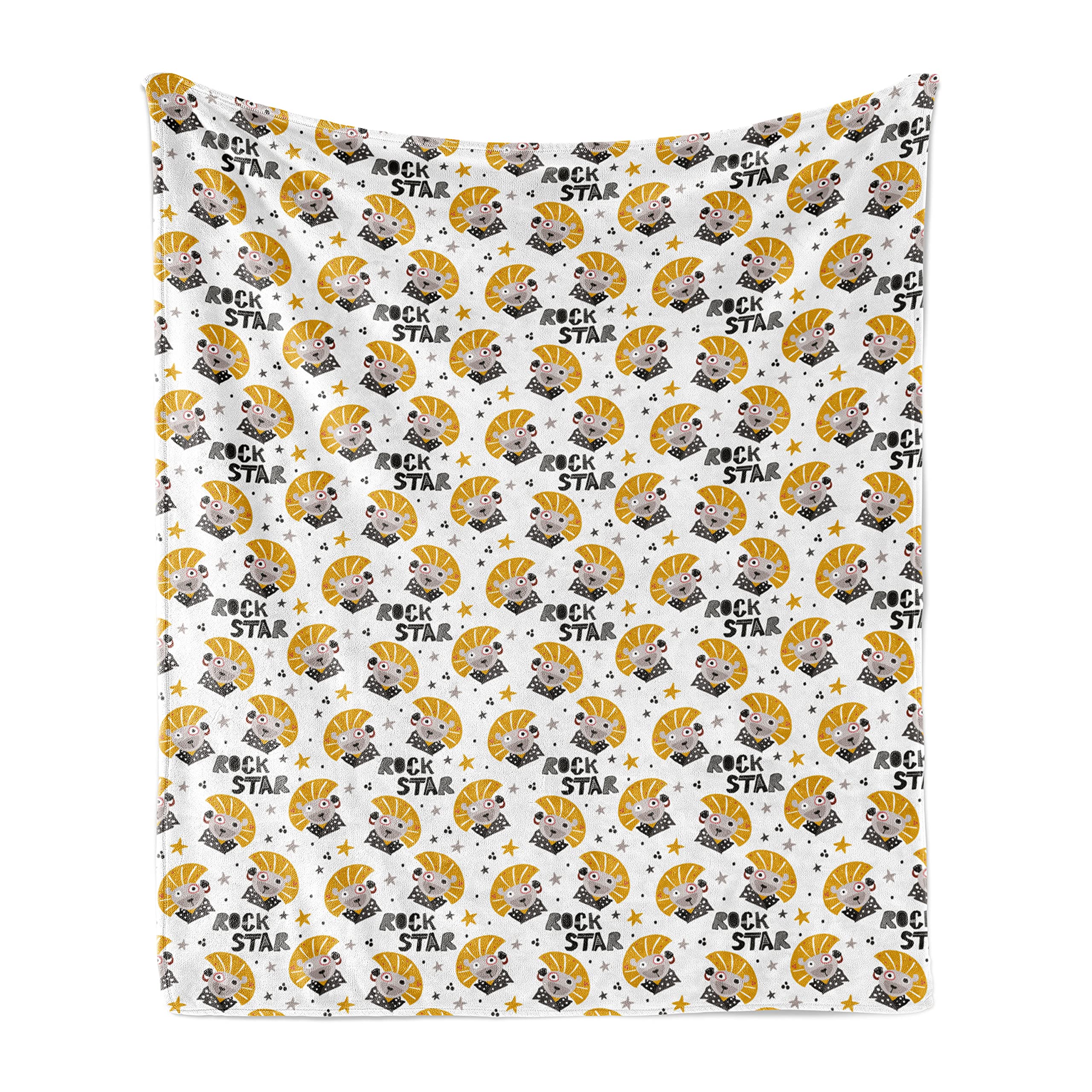 Ambesonne Lion Throw Blanket - Rock Star Typography Flannel Fleece Blanket for Couch, Sofa & Bed - Soft Cozy Accent Blanket 70