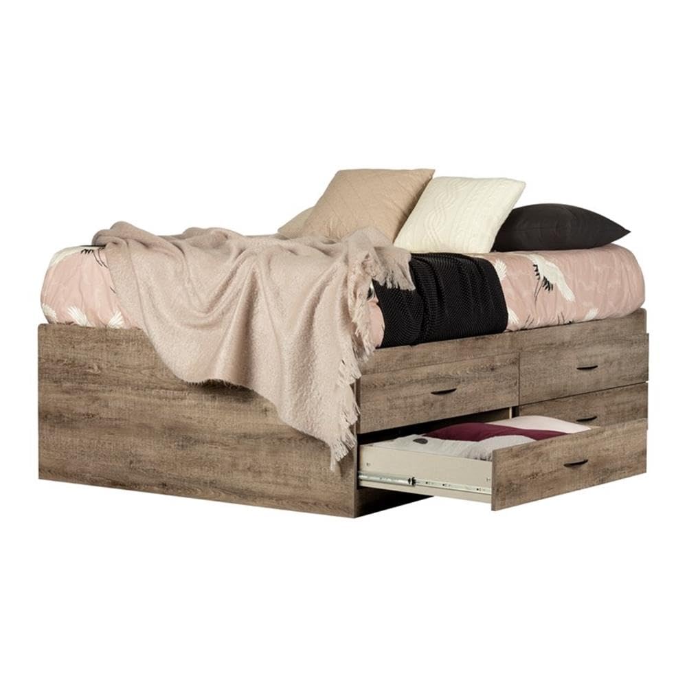 South Shore Step One Captain Bed with 4 Drawers - Full Size Weathered Oak Finish - Space Saving Storage Bed for Small Bedrooms & Guest Rooms