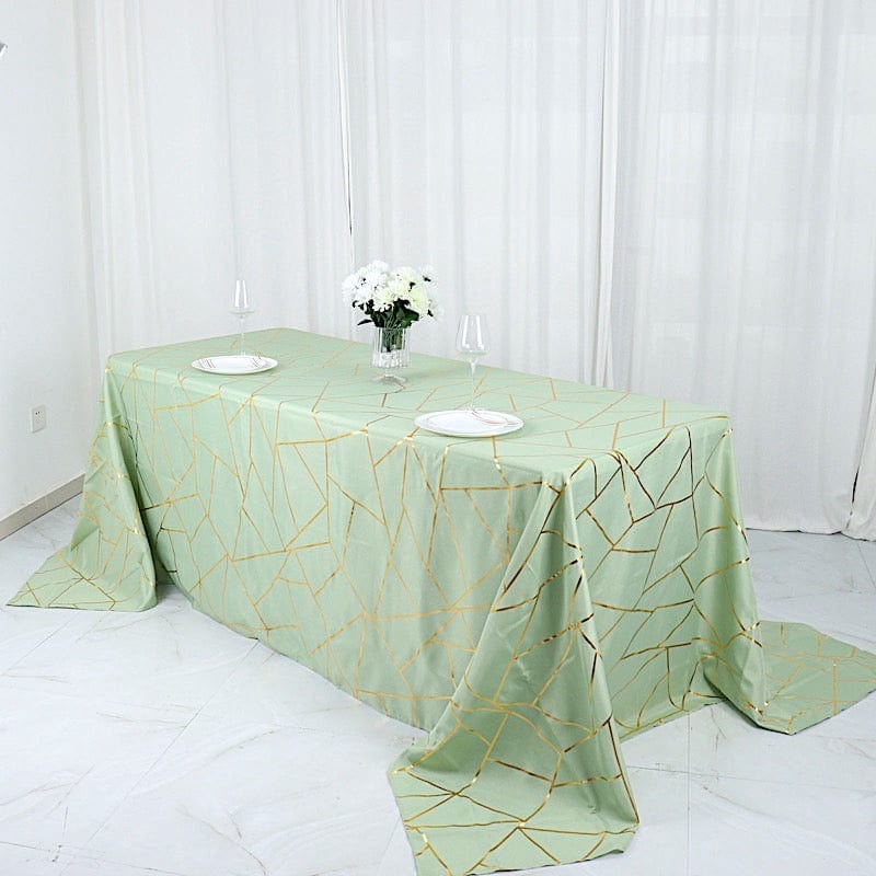 90x132 Inch Polyester Rectangular Tablecloth with Metallic Geometric Design - Perfect for Dining Tables, Parties, and Special Events