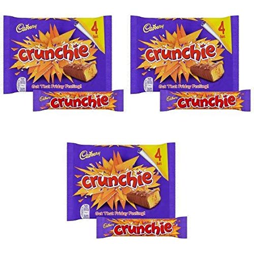 Original Cadbury Crunchie Chocolate Bar Pack - 3 British Honeycomb Chocolate Bars Imported from UK | Perfect for Gifts, Snacking & Dessert Toppings