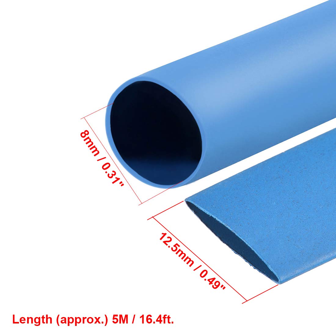 uxcell 8mm Heat Shrink Tubing - 12.5mm Flat Width, 2:1 Ratio, 5m Blue Cable Sleeve for Wire Insulation & Protection - Perfect for Electrical Repairs, DIY Projects & Automotive Wiring