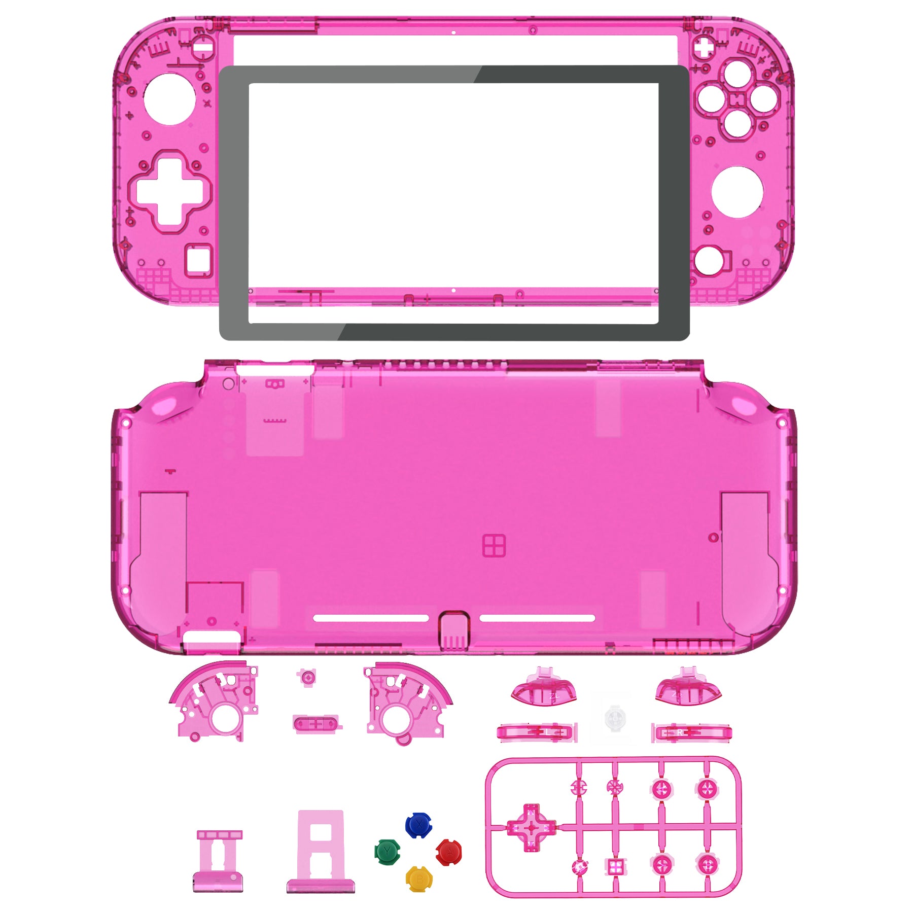 eXtremeRate Crystal Clear Candy Pink DIY Replacement Shell for Nintendo Switch Lite - Custom Controller Housing with Screen Protector | Durable Case Cover for NSL Handheld Console | Perfect for Gaming Protection & Personalization