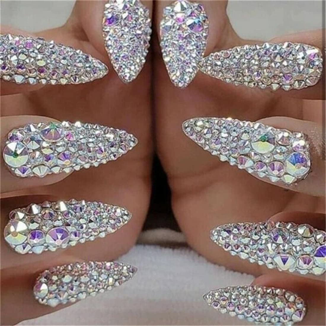 12 Grid Nail Rhinestones Set - 1.5mm-6mm 3D Glass Crystal AB & Clear Nail Gems with Pearls for Nail Art | Perfect for DIY Manicure, Nail Salon, Wedding, Party & Special Occasion Nail Designs