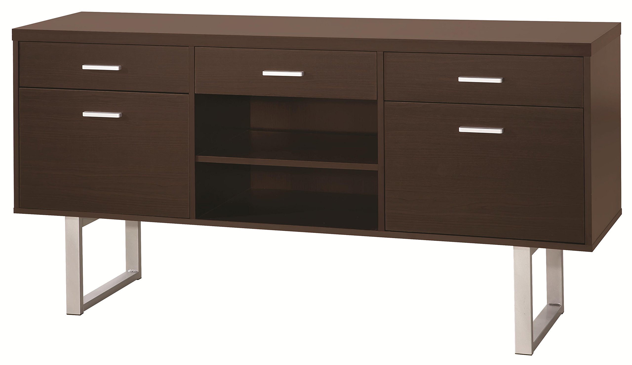 Benjara 5-Drawer Credenza Desk in Cappuccino Finish - Spacious Home Office Storage Solution for Work & Study