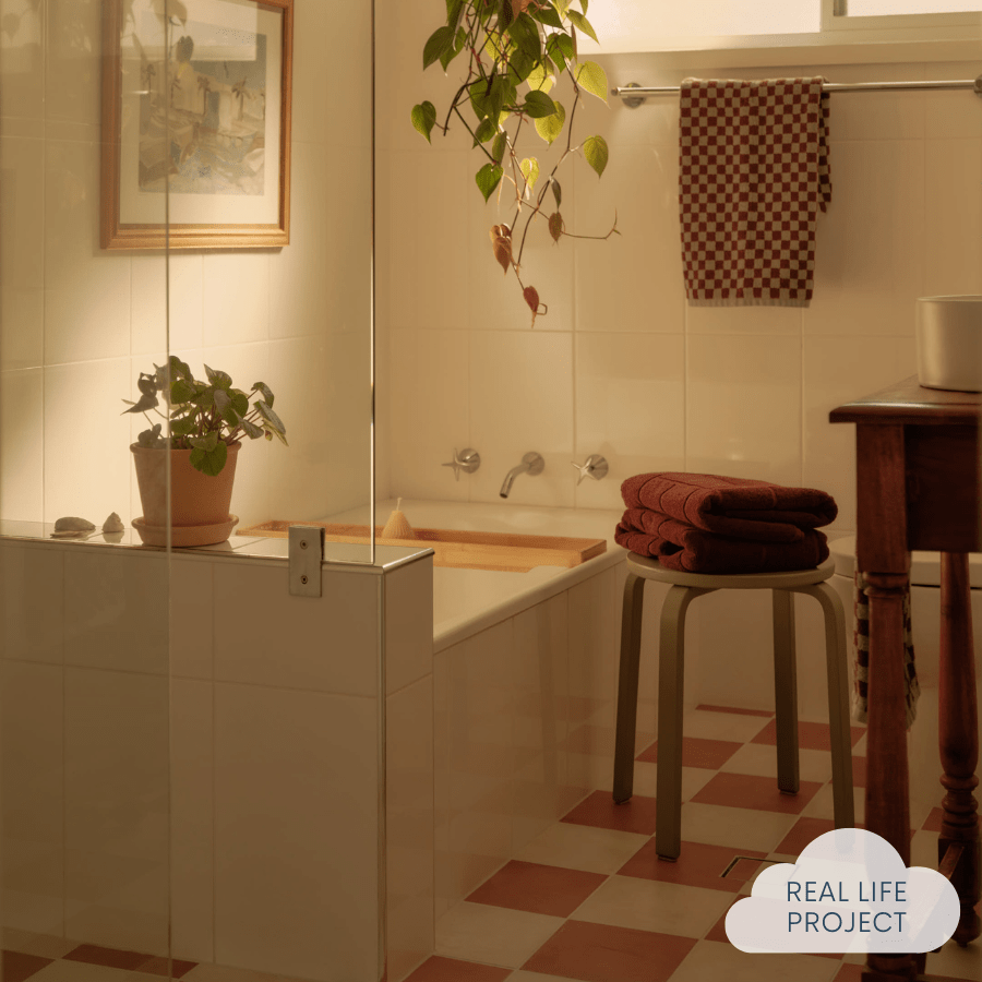 Bronte Checkerboard Terracotta & White Ceramic Tile - Stylish Floor and Wall Tile for Kitchen, Bathroom, and Backsplash