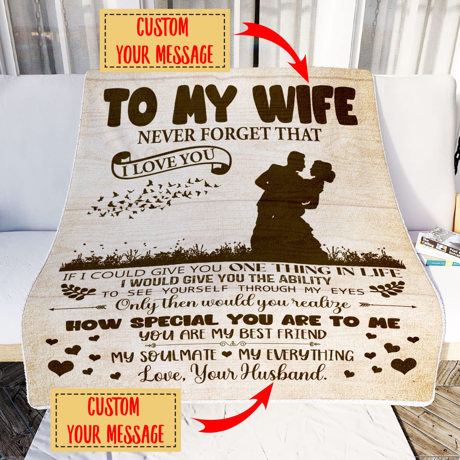 Personalized Woven Throw Blanket - Custom Name Blanket for Wife, Romantic I Love You Gift from Husband - Perfect for Valentine's Day, Anniversary & Cozy Nights Together