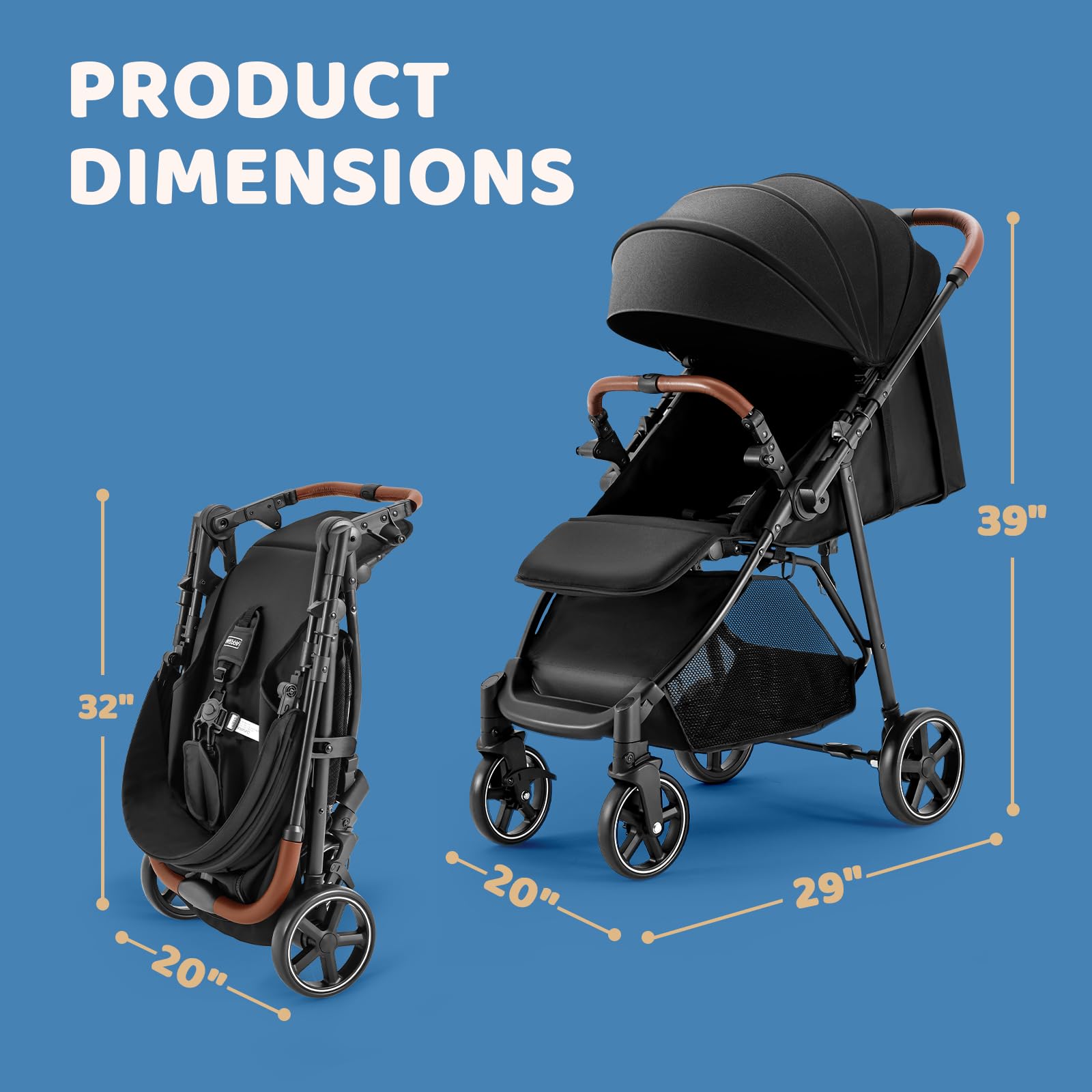 HARPPA Hugglo 2.0 Convertible Baby Stroller - Lightweight Travel Stroller for Infants & Toddlers 0-36 Months with Reversible Handle & UPF 50+ Sun Protection (Black) | Perfect for Shopping, Travel & Daily Walks