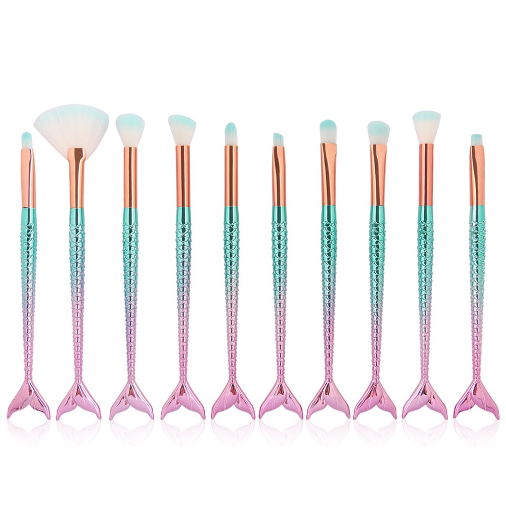 LHEI 13-Piece Gradual Blue Makeup Brush Set | 3D Mermaid Cosmetic Brushes for Eyeshadow, Eyeliner & Blush | Perfect for Professional Makeup Artists & Beginners | Ideal for Daily Use, Special Occasions & Travel