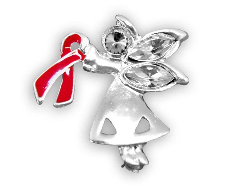 Angel by My Side Red Ribbon Pin - Red Awareness Ribbon for Fundraising & Charity Events | Show Support for Causes with This Elegant Pin