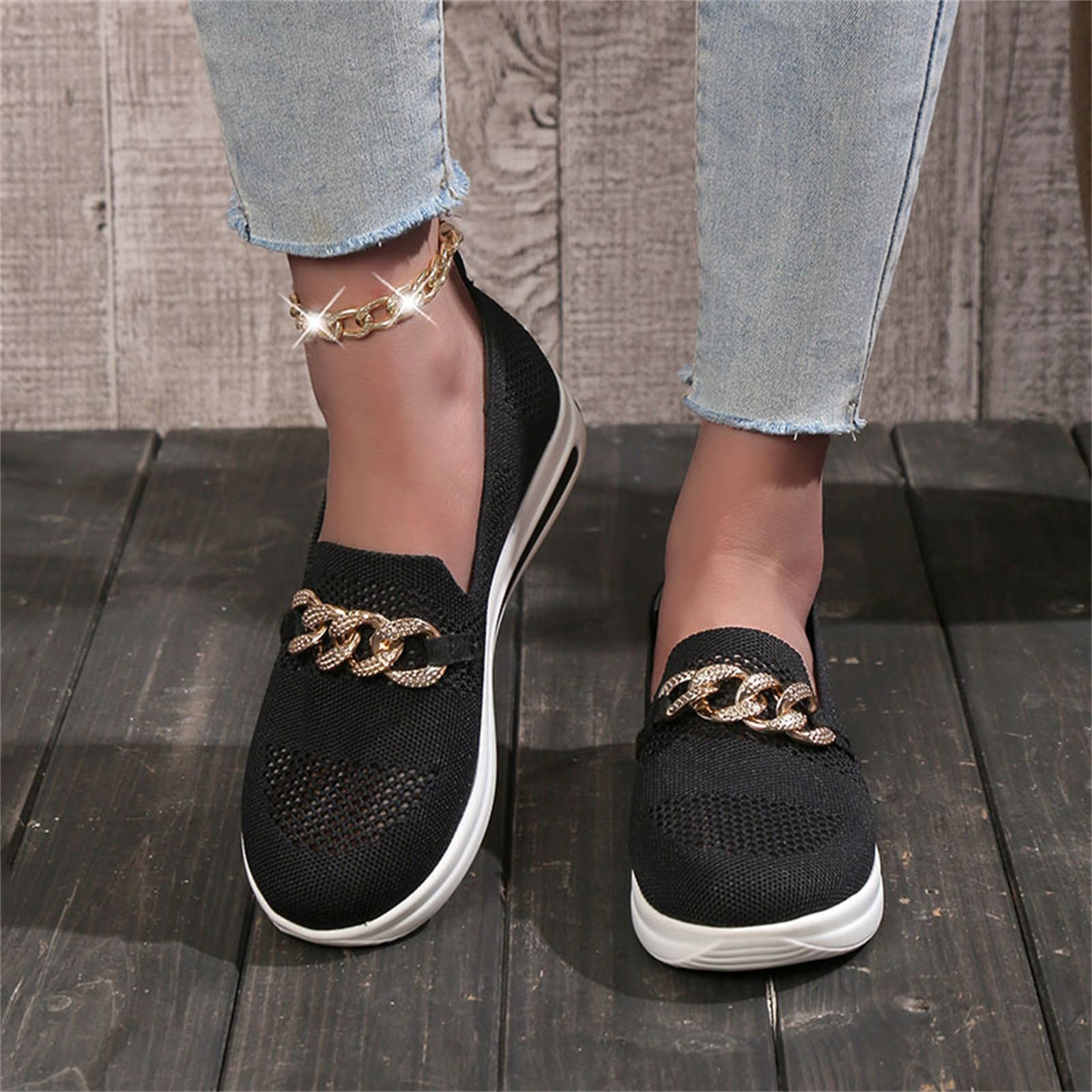 Women's Casual Sports Shoes - Breathable Mesh & Metal Chain Design, Thick Sole for Comfort, Arch Support Water Shoes | Perfect for Running, Gym Workouts & Outdoor Activities