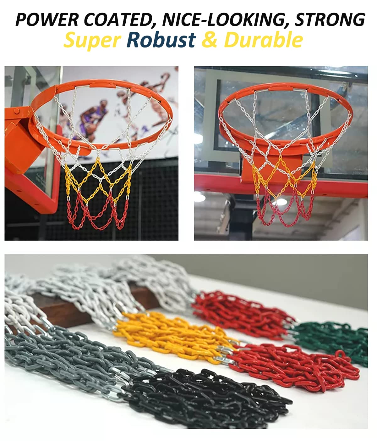 Heavy Duty Rust-Proof Chain Basketball Net Replacement for Outdoor Hoops - Gold & Purple - Perfect for Driveway, Backyard, and Gym Use