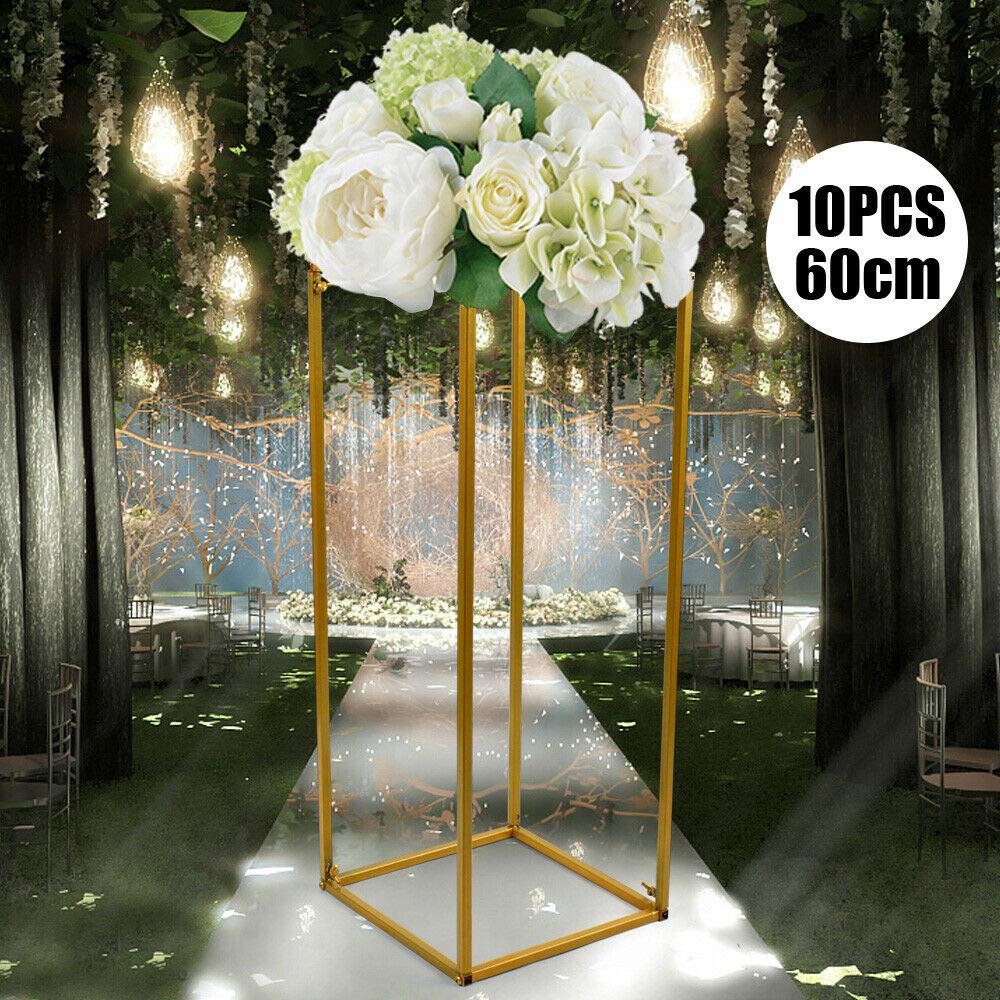 Modern Geometric Metal Flower Floor Vase Stand - 60cm Tall Wedding Centerpiece for Ceremony Aisle Decor, Reception Table Decorations, and Floral Backdrop Props (Set of 10)