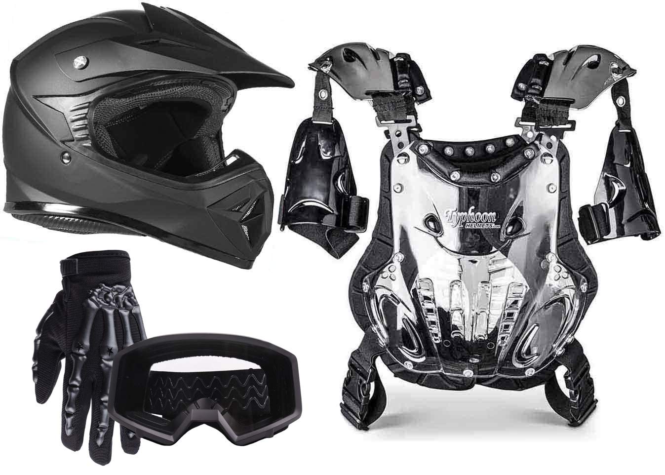 Kids & Youth Offroad Motocross Gear Set - Helmet, Gloves, Goggles & Chest Protector Combo for ATV & Dirt Bike MX Racing - Perfect for Trail Riding & Motocross Safety Protection