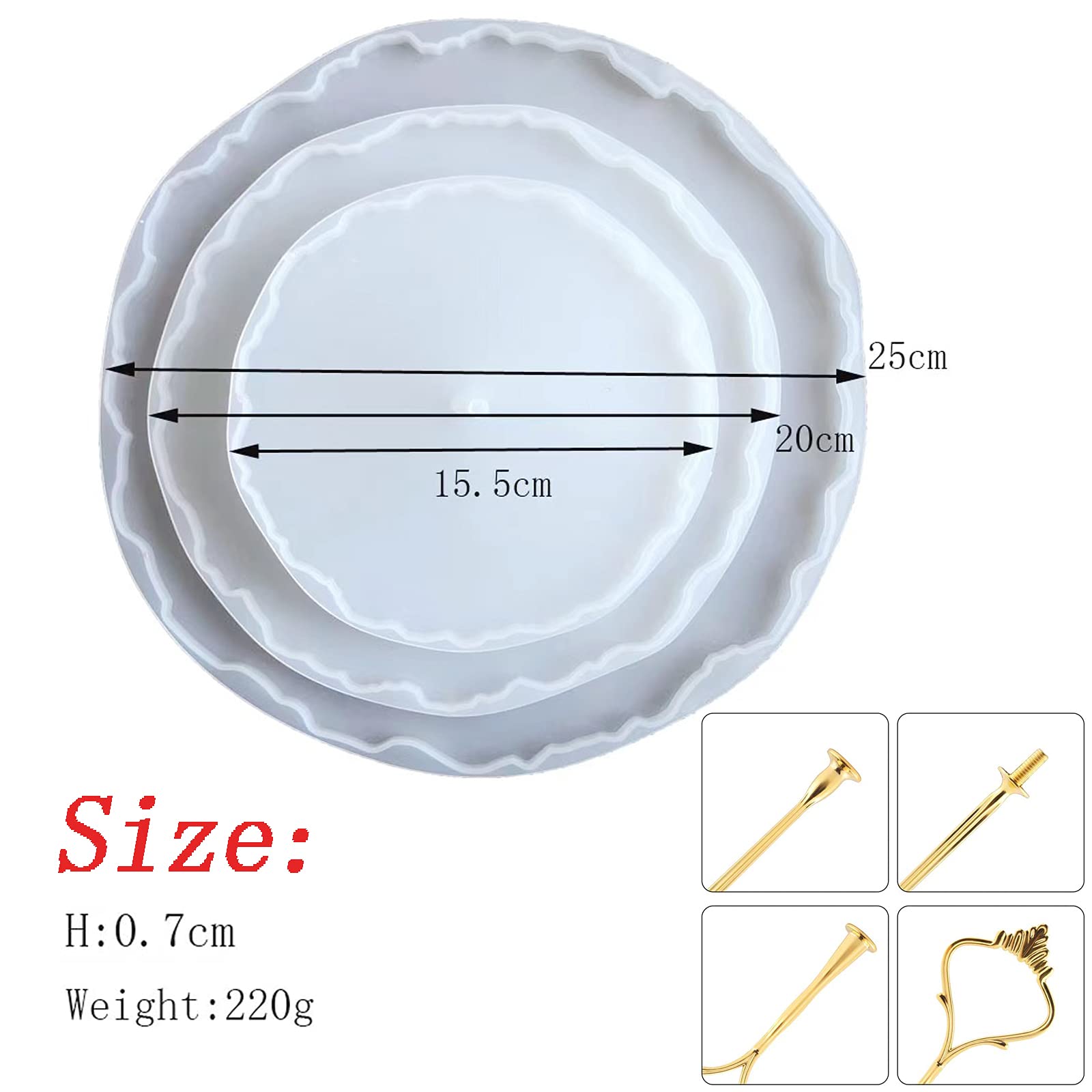 3 Tier Silicone Cake Stand Mold for Resin Art - Epoxy Resin Cake Tray with Golden Brackets (3-Piece Set) - Perfect for Wedding Cakes, Birthday Desserts & DIY Resin Crafts