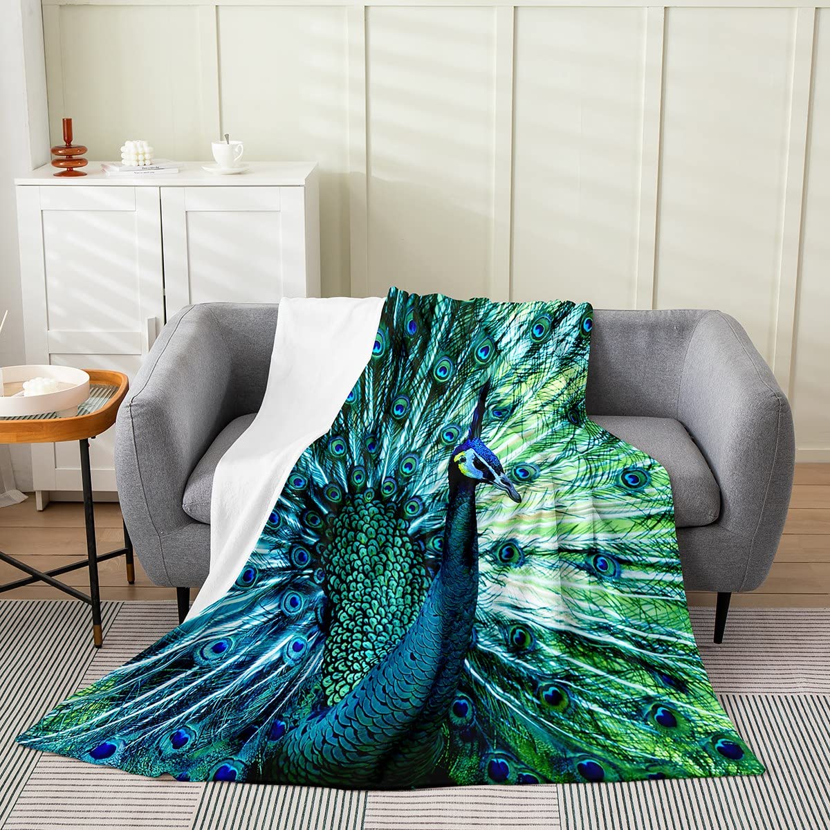 Peacock Fleece Throw Blanket - Soft Flannel Fuzzy Blanket for All Seasons - Queen Size 90
