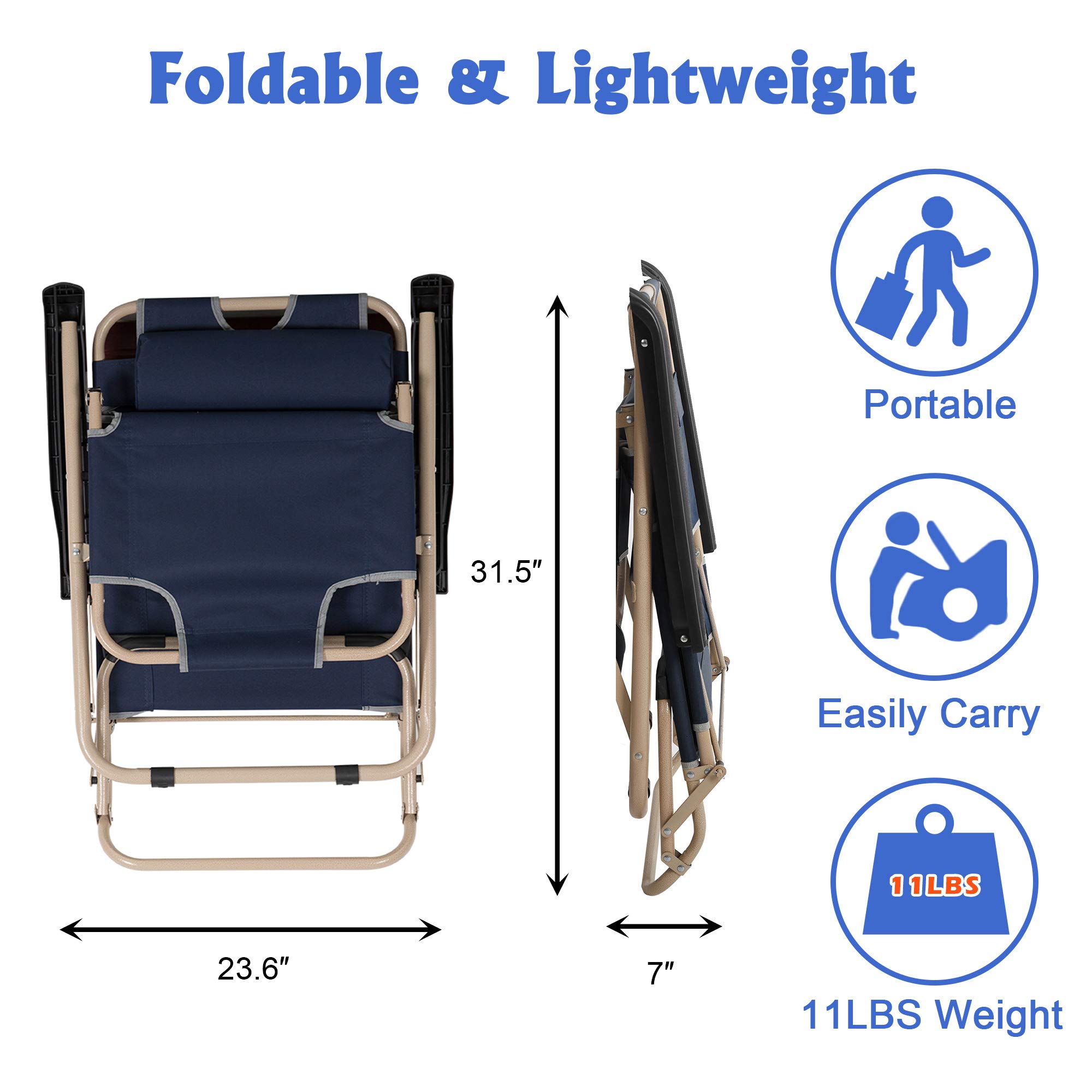 LUCKYERMORE 2-in-1 Portable Lounge Chair & Full Flat Cot - 60