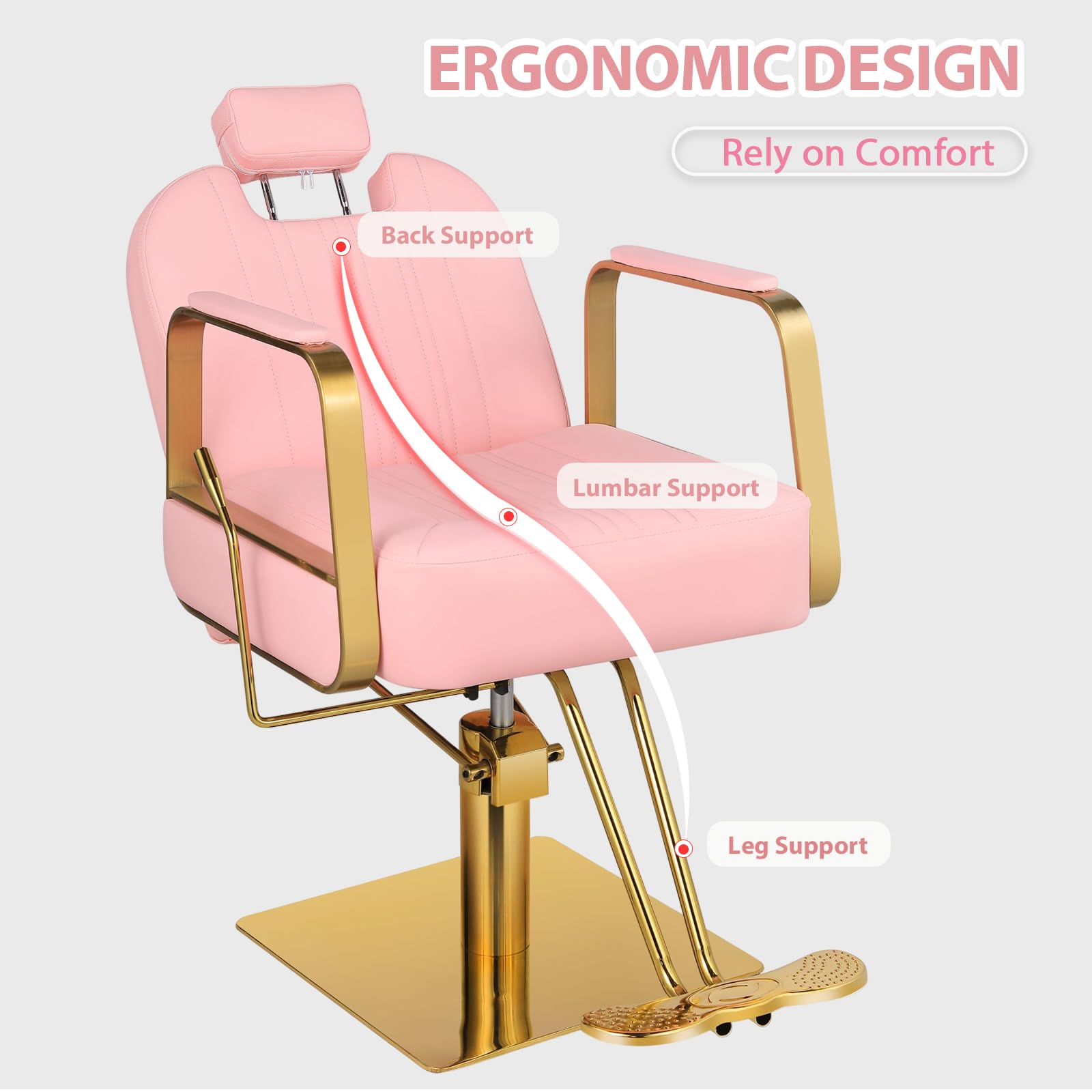 Pink Beauty Salon Chair for Hair Stylists & Barbers - Hydraulic Reclining Styling Chair with 130° Adjustable Backrest - Perfect for Home Barbershops, Hair Braiding & Professional Styling