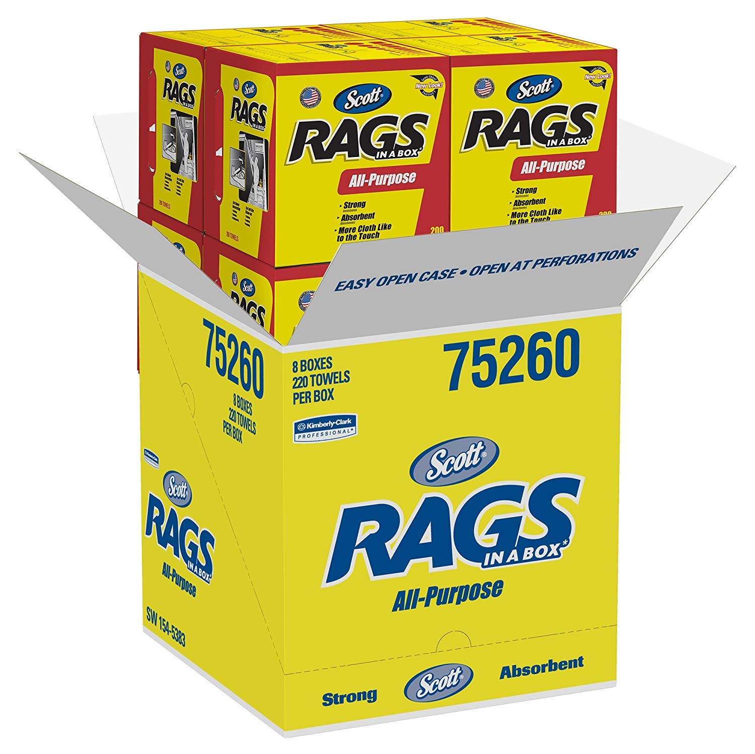 Scott Rags in A Box 75260 - White Industrial Shop Towels, 200 Count per Box (8 Boxes/Case, 4 Pack) - Heavy-Duty Cleaning for Garages, Workshops & Automotive Use