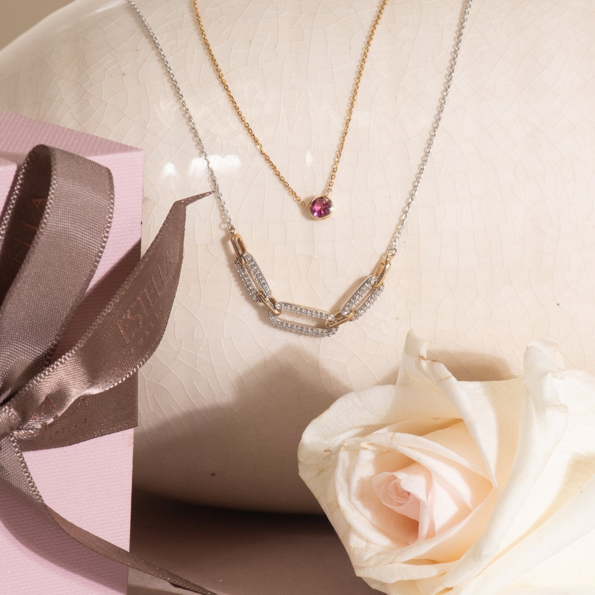 14k Yellow Gold Pink Tourmaline Station Necklace - Bezel Set Gemstone Jewelry for Women, Perfect for Valentine's Day Gifts & Everyday Elegance