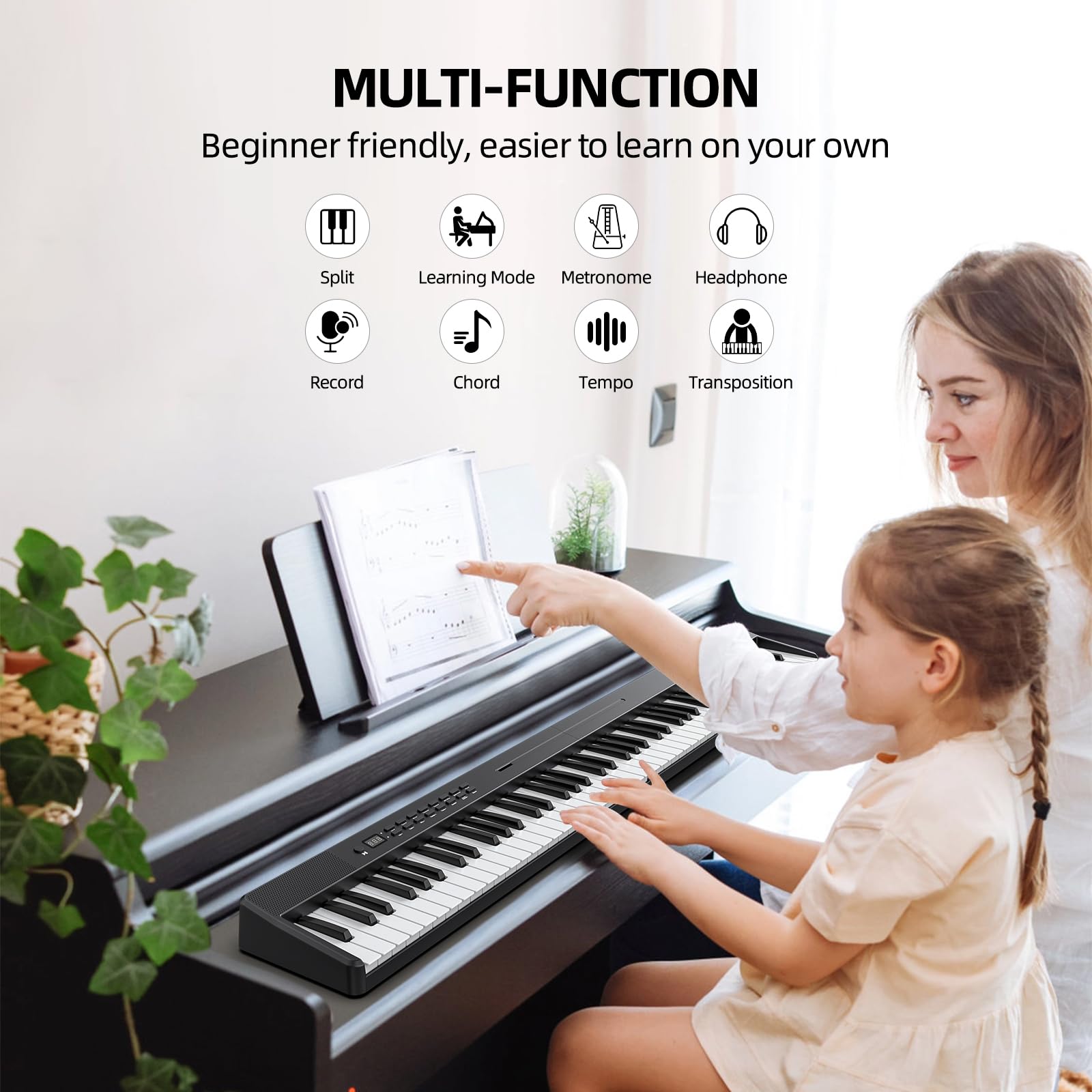 LEKATO FP-10 88 Key Portable Folding Digital Piano with Sustain Pedal - Semi-Weighted Wood Grain Keys, Bluetooth MIDI Connectivity - Perfect for Beginners, Travel & Home Practice (Ideal for Small Spaces & On-the-Go Musicians)